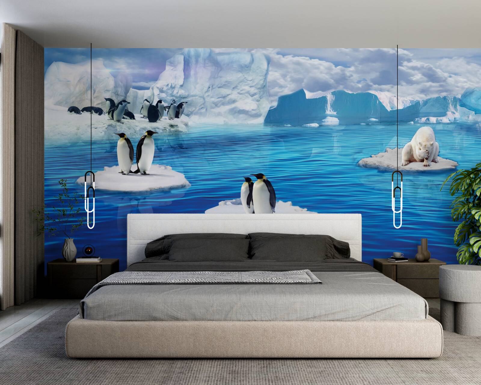 Фотошпалери сім'ї пінгвінів на крижаних платформах