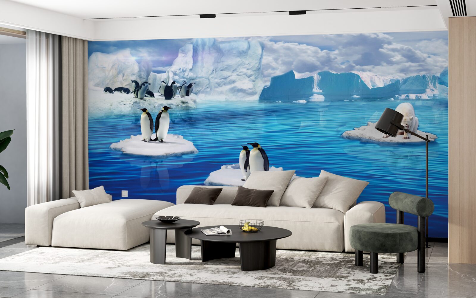 Фотошпалери сім'ї пінгвінів на крижаних платформах