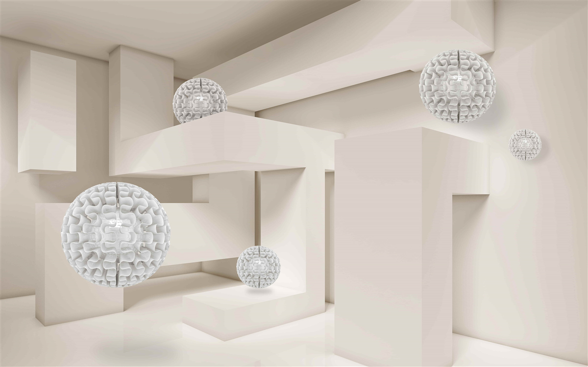 Фотошпалери абстрактні білі кола на тлі прямокутників