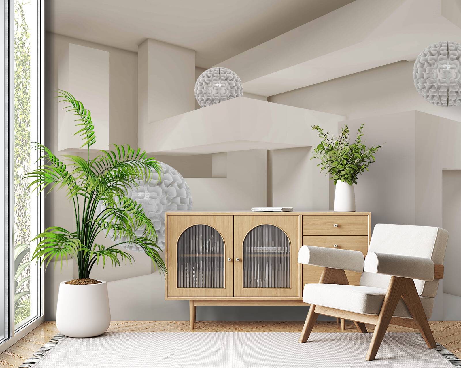 Фотошпалери абстрактні білі кола на тлі прямокутників