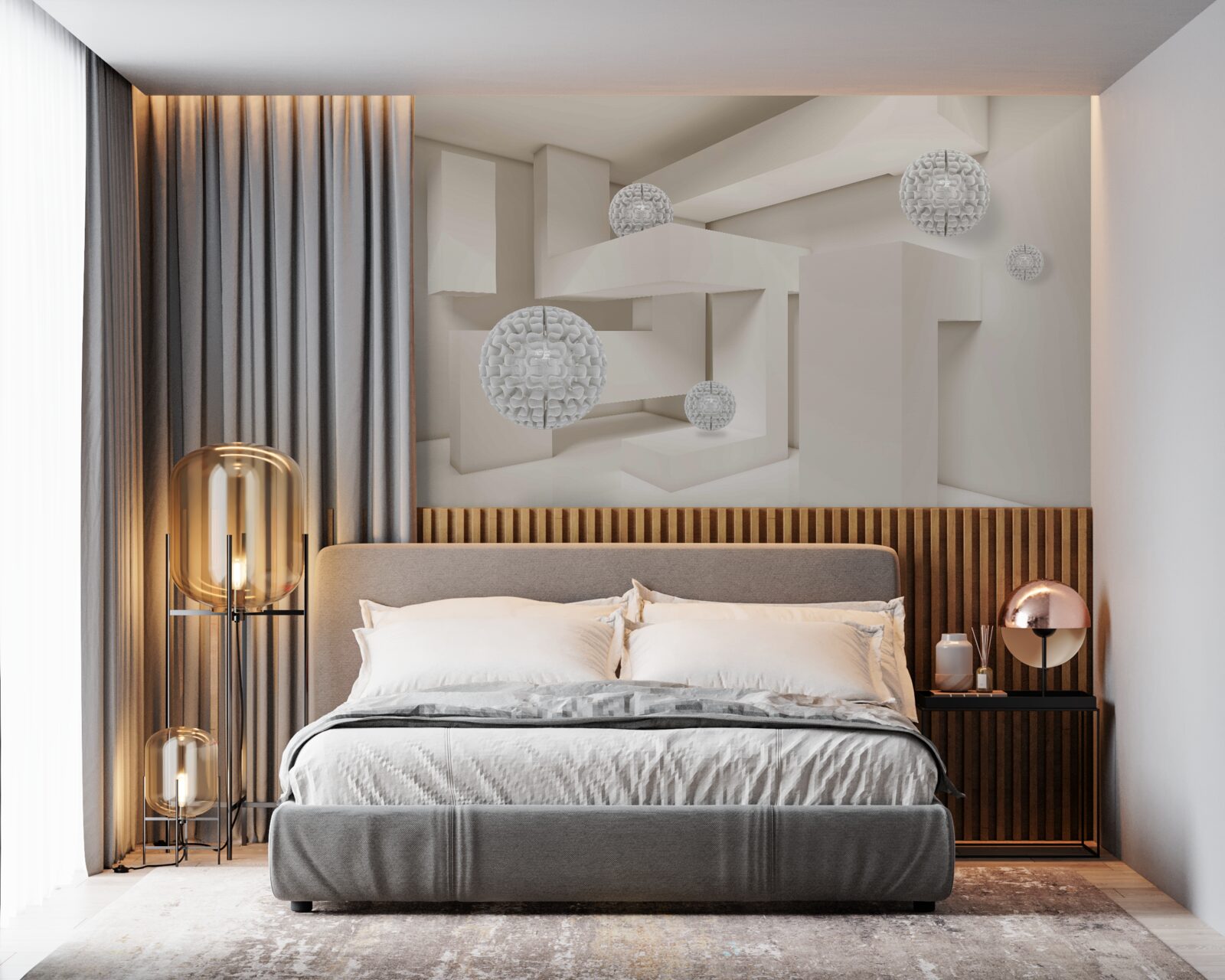 Фотошпалери абстрактні білі кола на тлі прямокутників