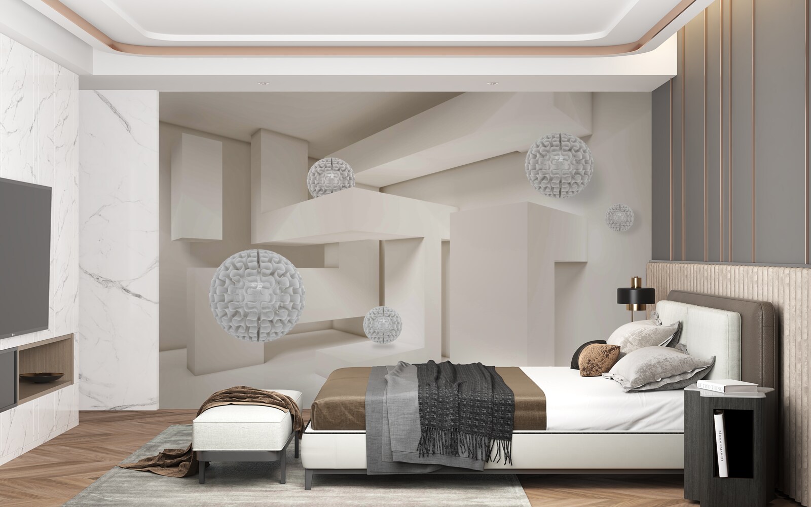 Фотошпалери абстрактні білі кола на тлі прямокутників