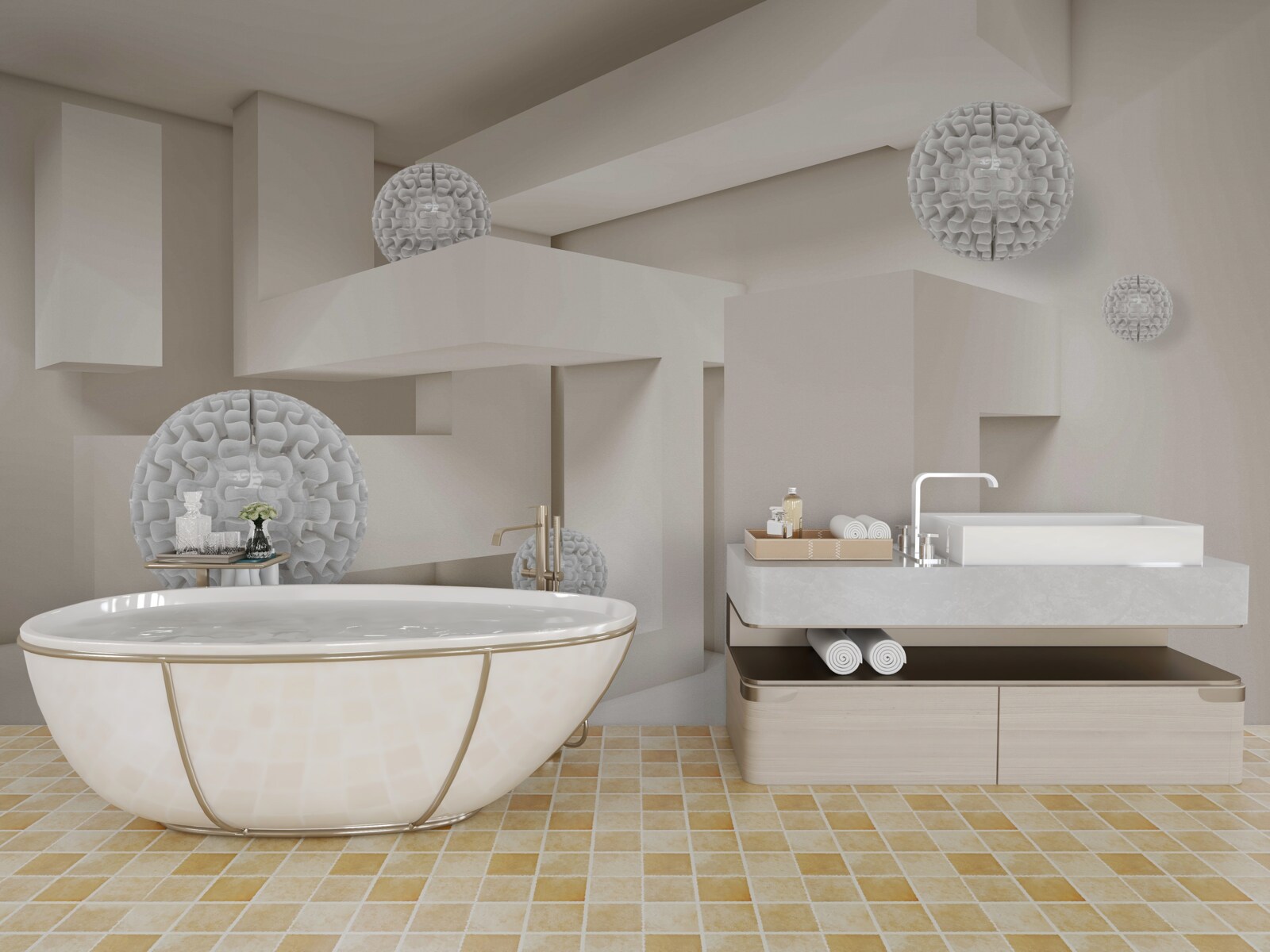 Фотошпалери абстрактні білі кола на тлі прямокутників