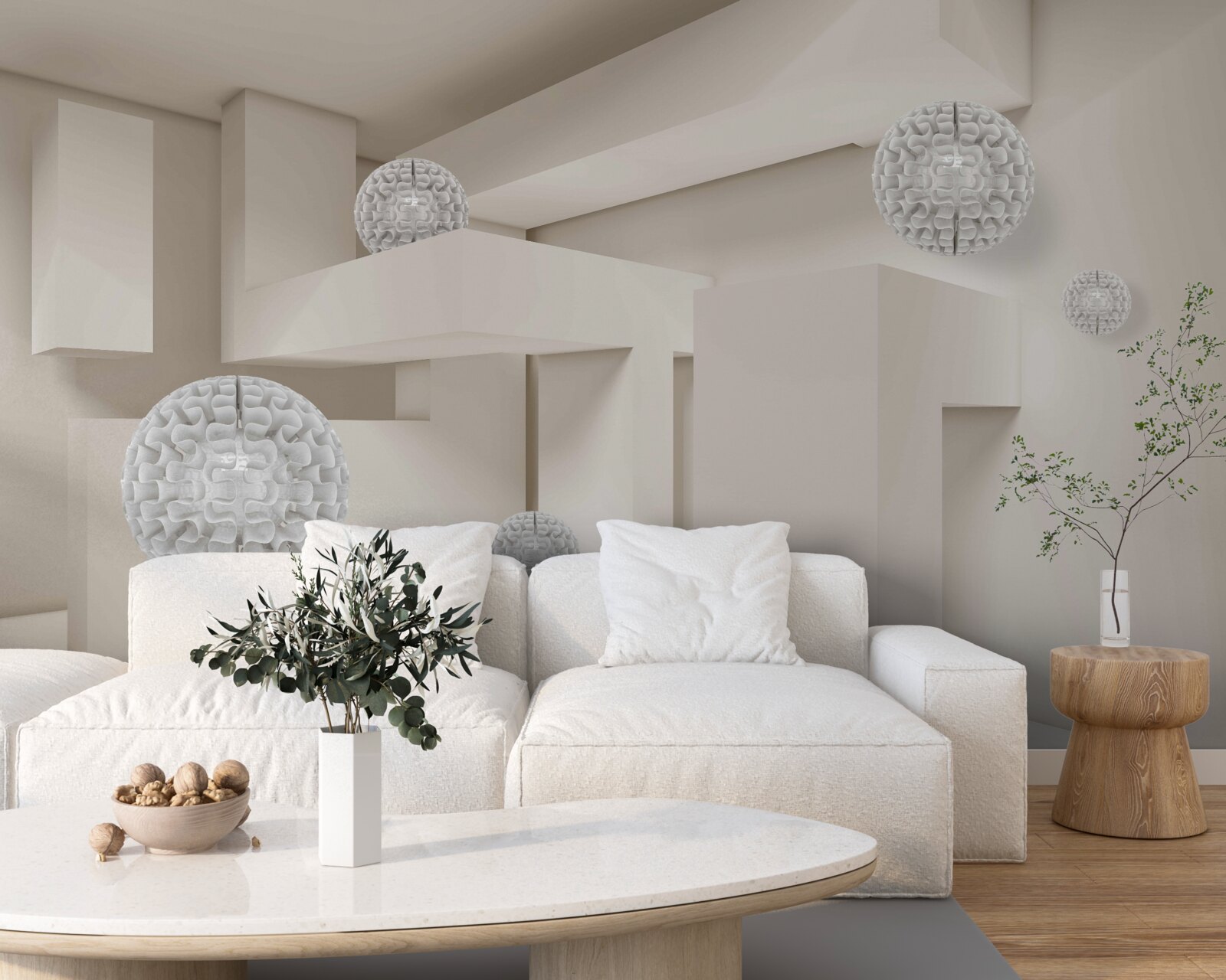 Фотошпалери абстрактні білі кола на тлі прямокутників