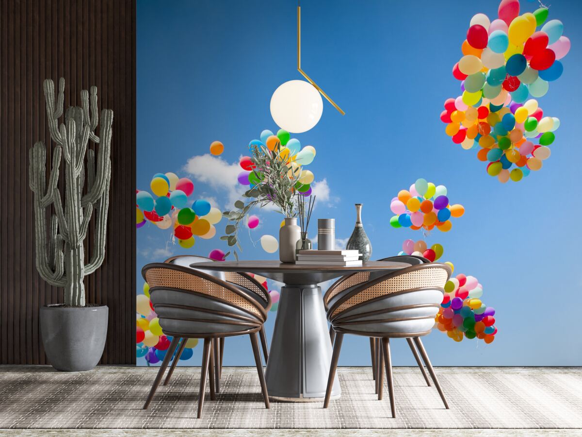 Фотошпалери сотні кольорових кульок злітають у небо