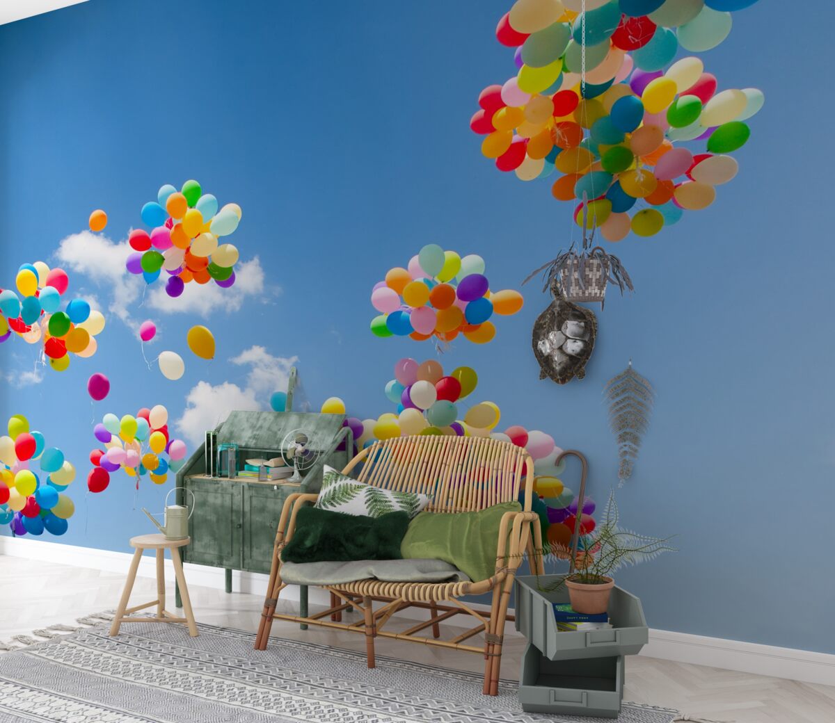 Фотошпалери сотні кольорових кульок злітають у небо