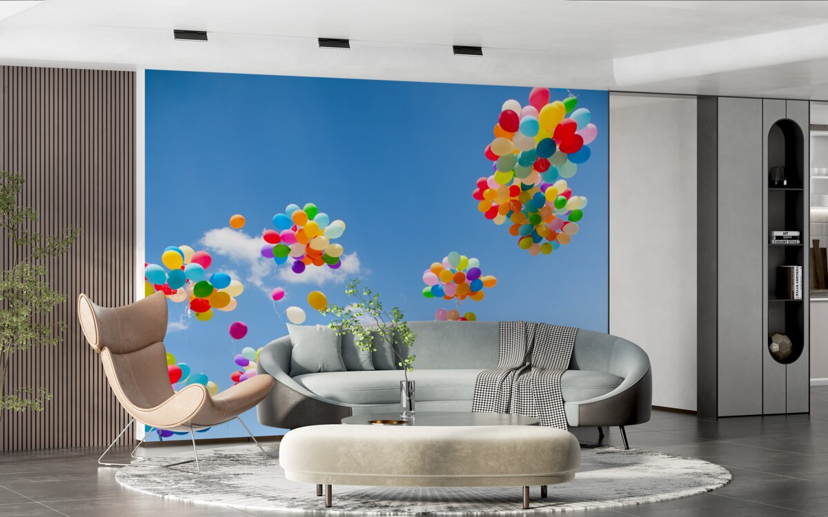 Фотошпалери сотні кольорових кульок злітають у небо