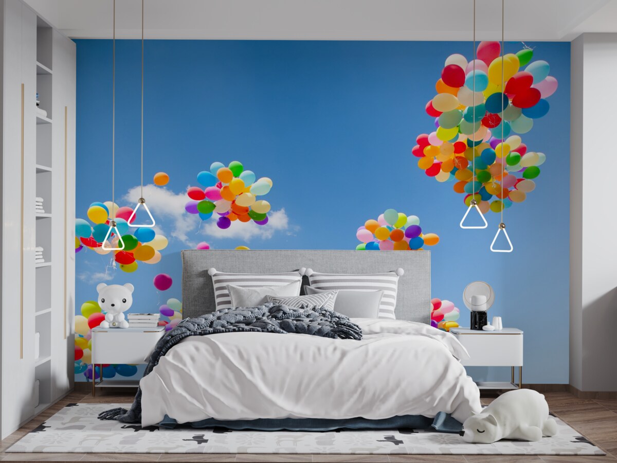 Фотошпалери сотні кольорових кульок злітають у небо