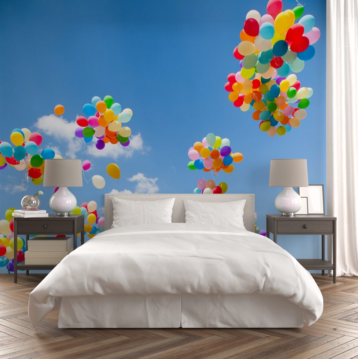 Фотошпалери сотні кольорових кульок злітають у небо