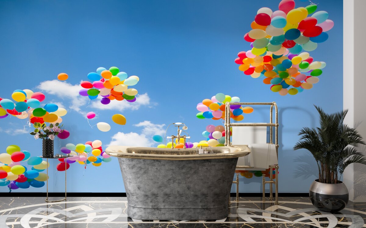 Фотошпалери сотні кольорових кульок злітають у небо