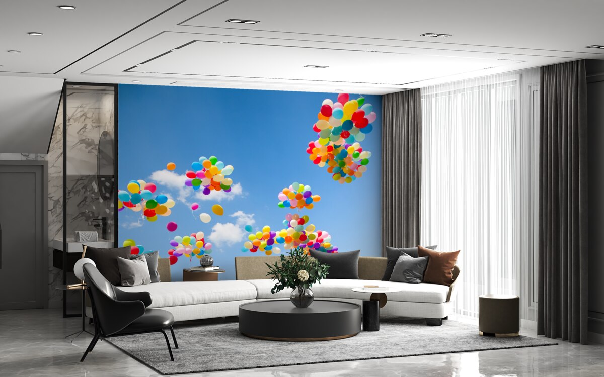 Фотошпалери сотні кольорових кульок злітають у небо