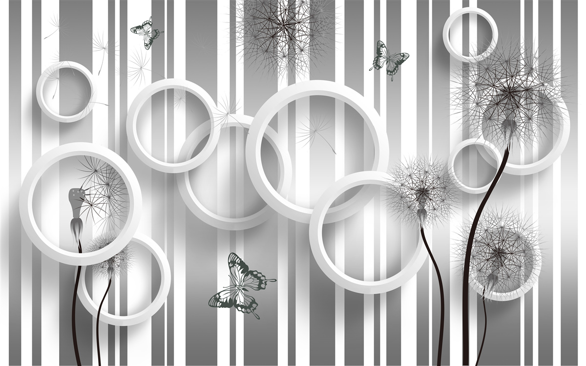 Фотошпалери абстракція білих кіл з кульбабами