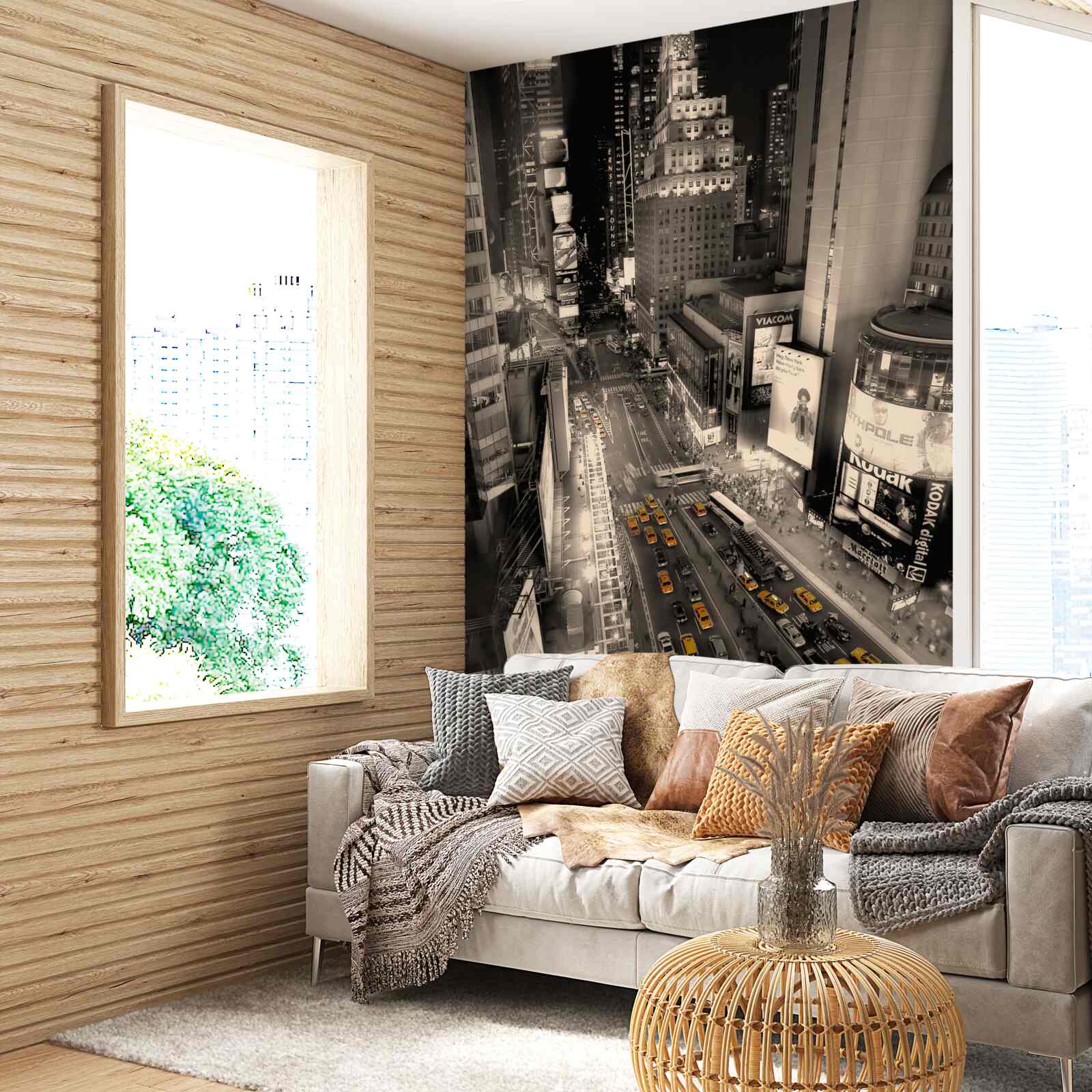 Фотошпалери Жовті таксі застрягли в сірому міському заторі