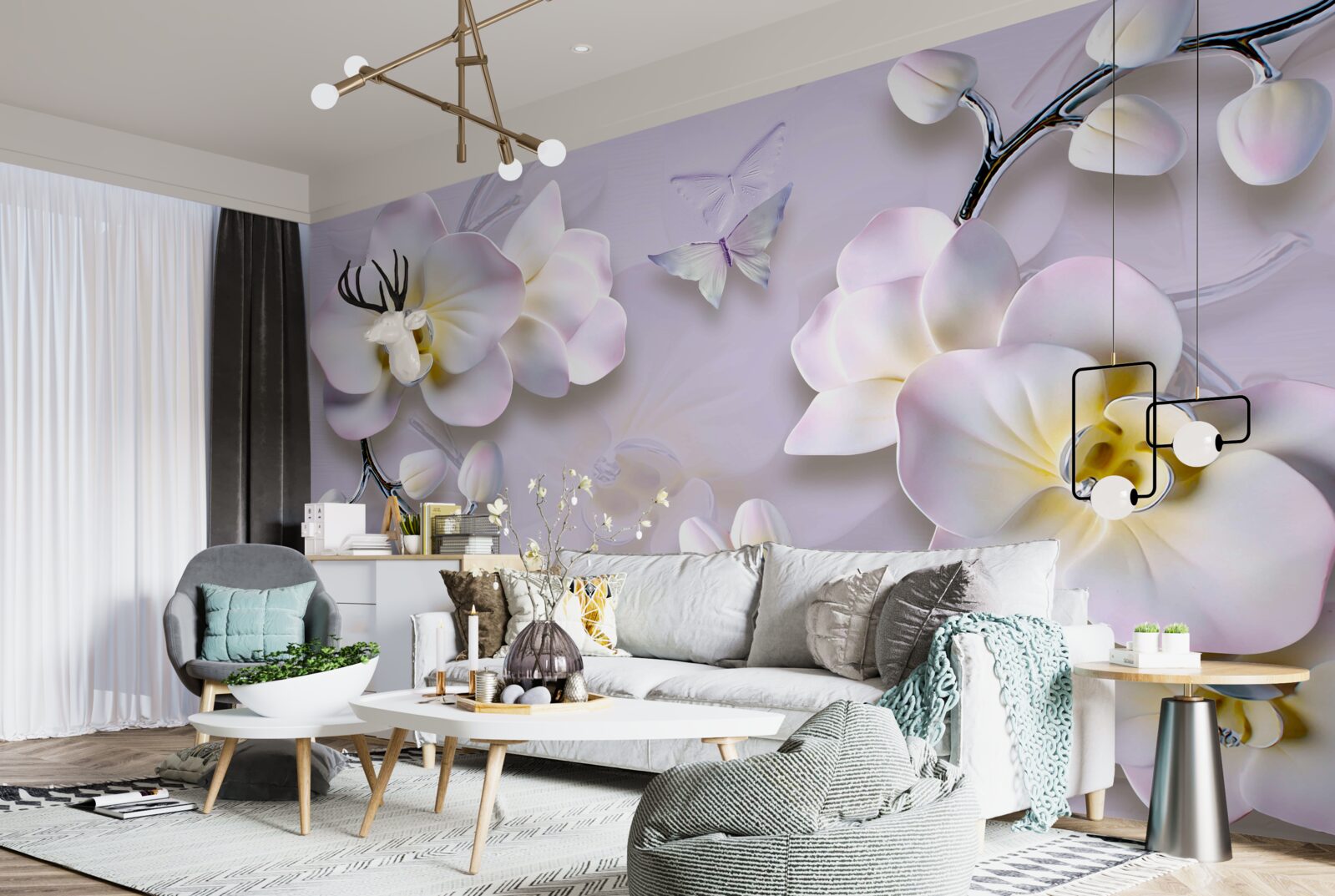 Фотошпалери білосніжні квіти, що розпускаються на гілках