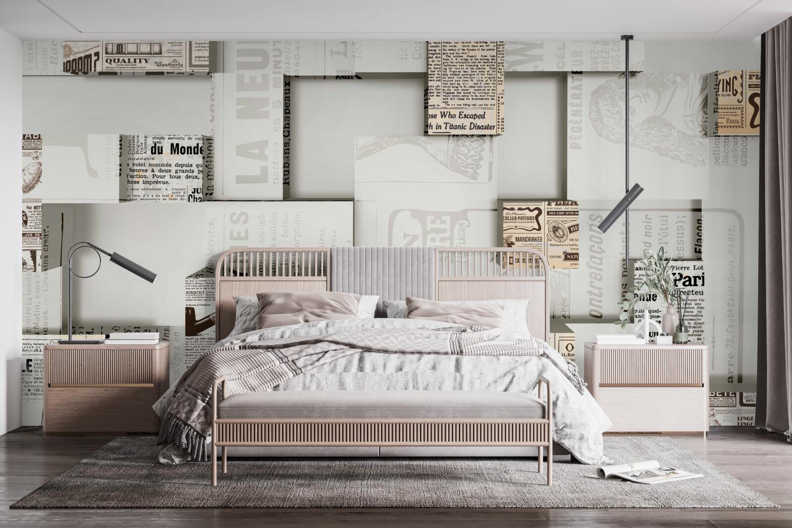 Фотошпалери абстракція з газетних коробок на полицях