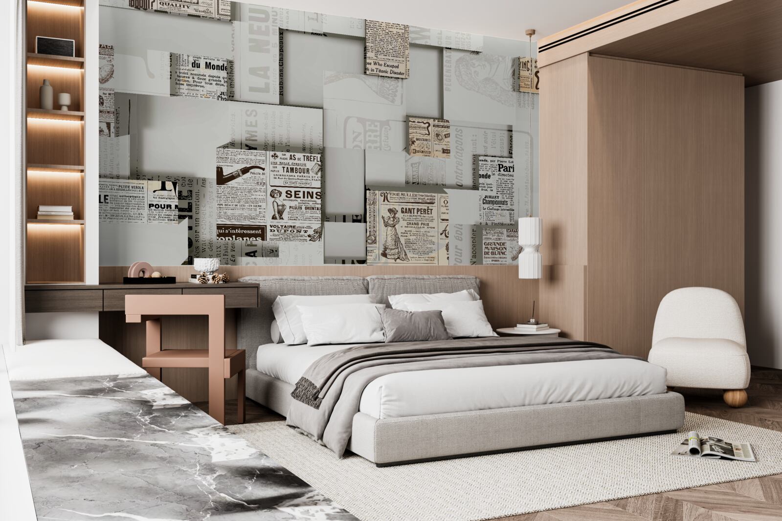 Фотошпалери абстракція з газетних коробок на полицях