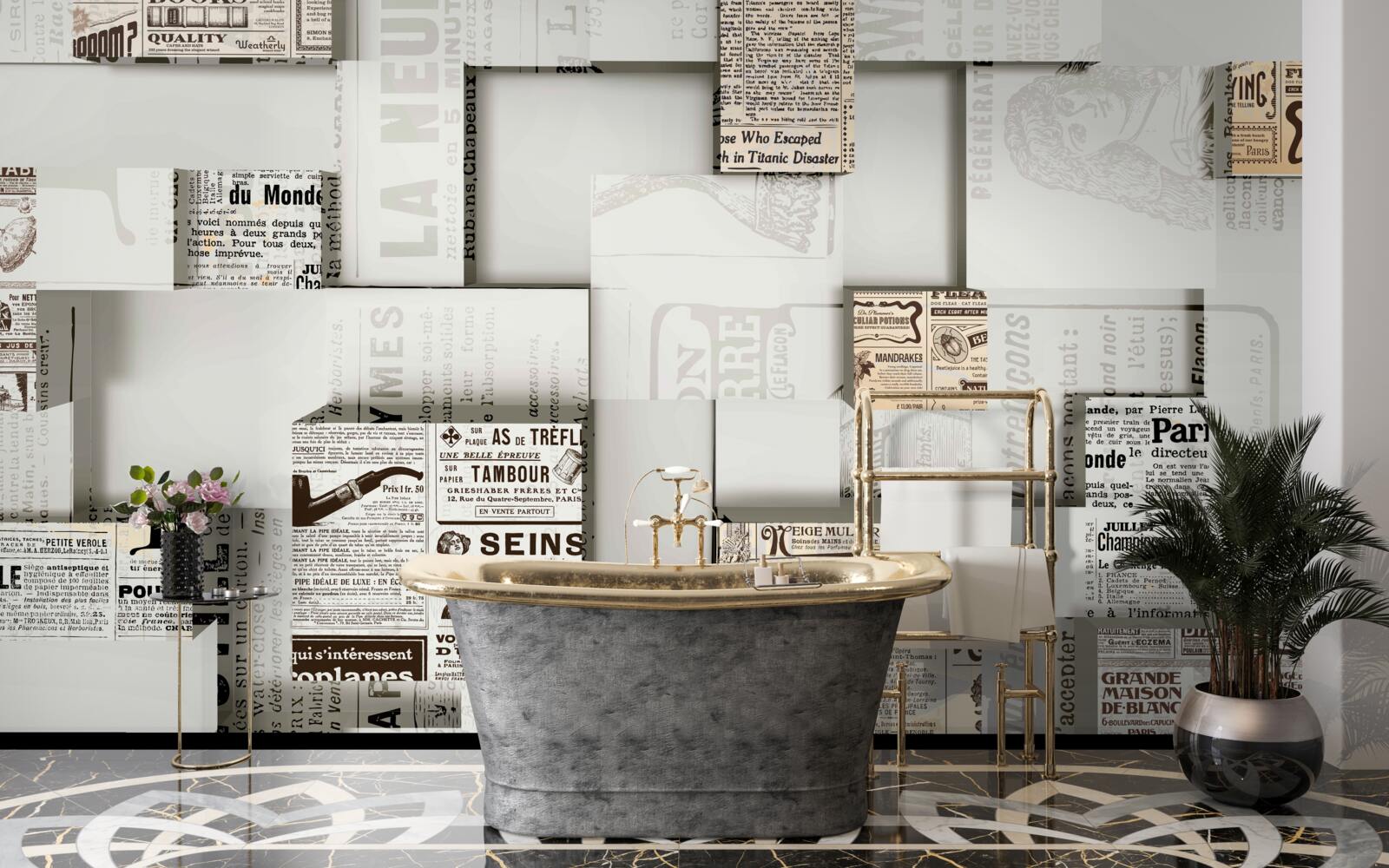 Фотошпалери абстракція з газетних коробок на полицях