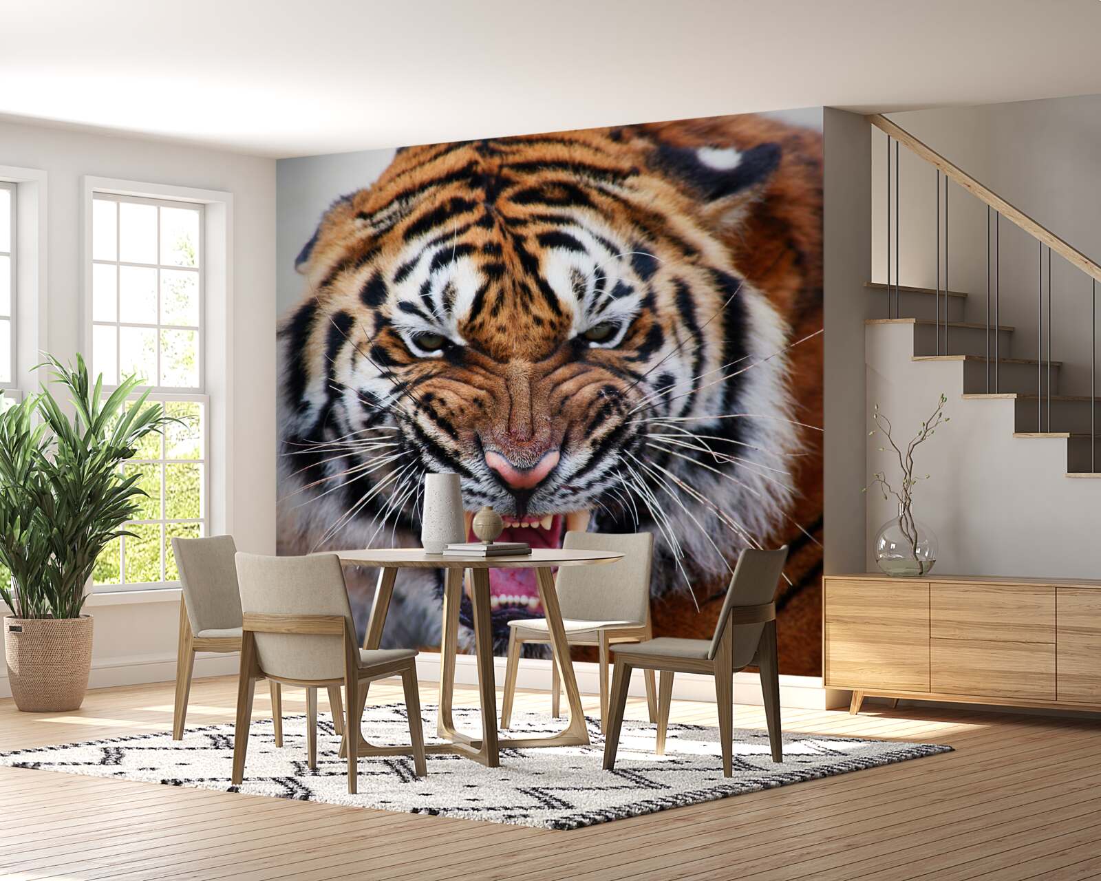 Фотошпалери розлючений дорослий тигр видає рев