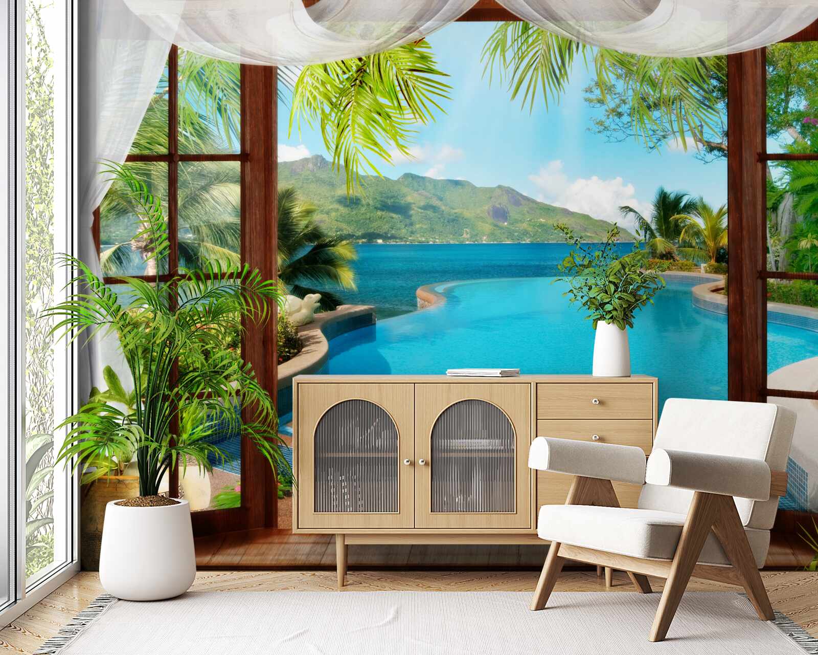 Фотошпалери басейн на терасі з чудовим видом на гори