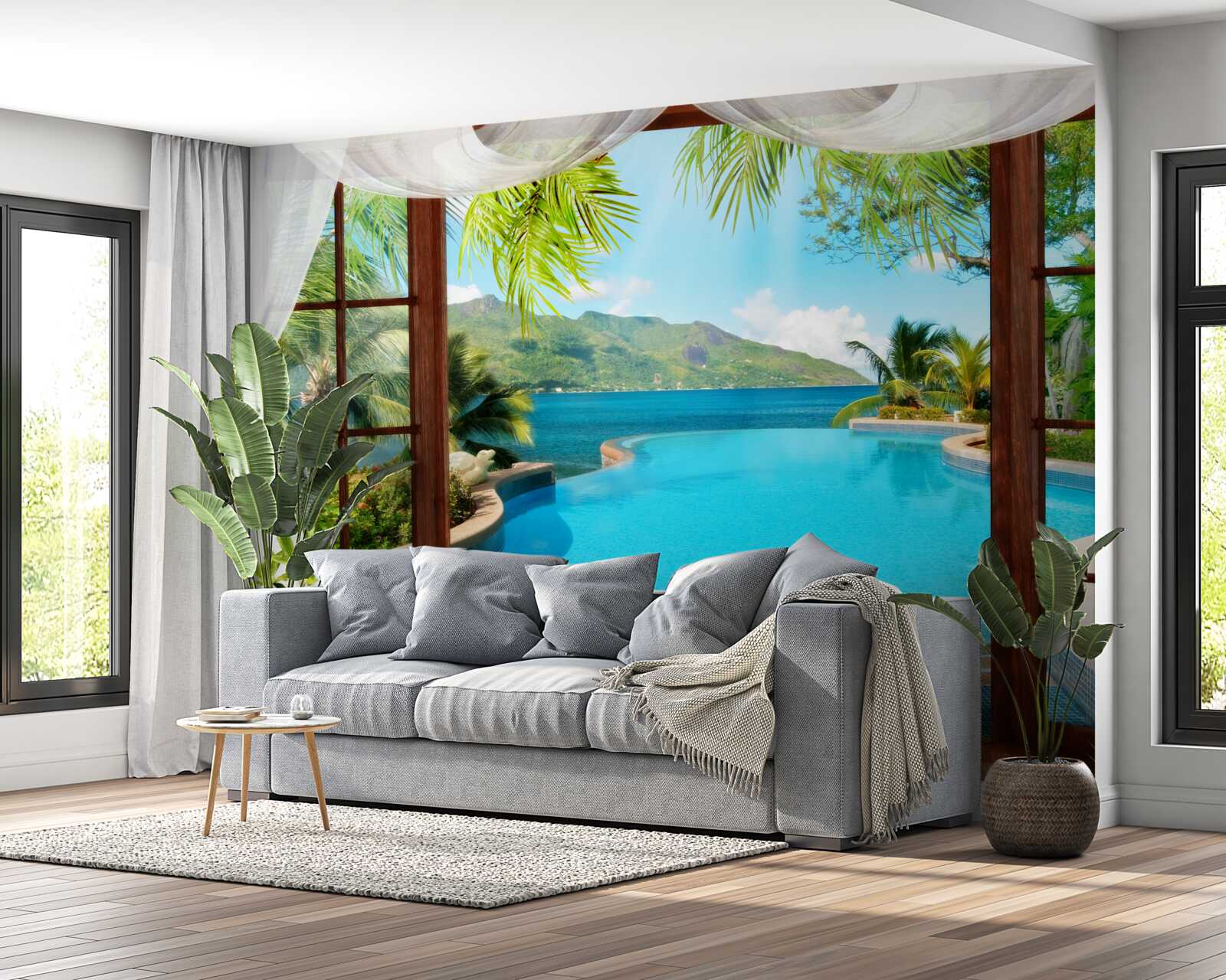 Фотошпалери басейн на терасі з чудовим видом на гори