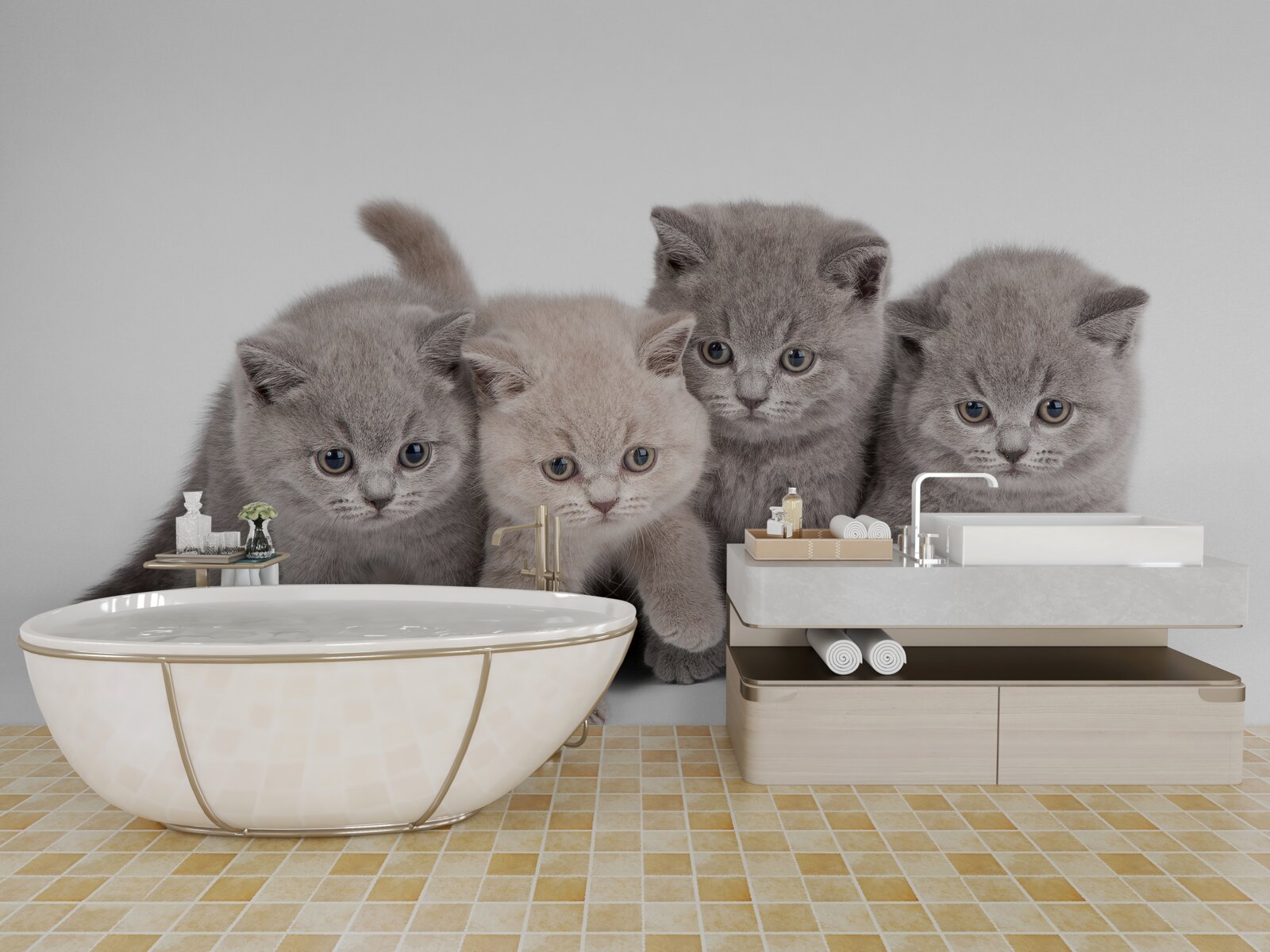 Фотошпалери чотирьох маленьких милих кошенят