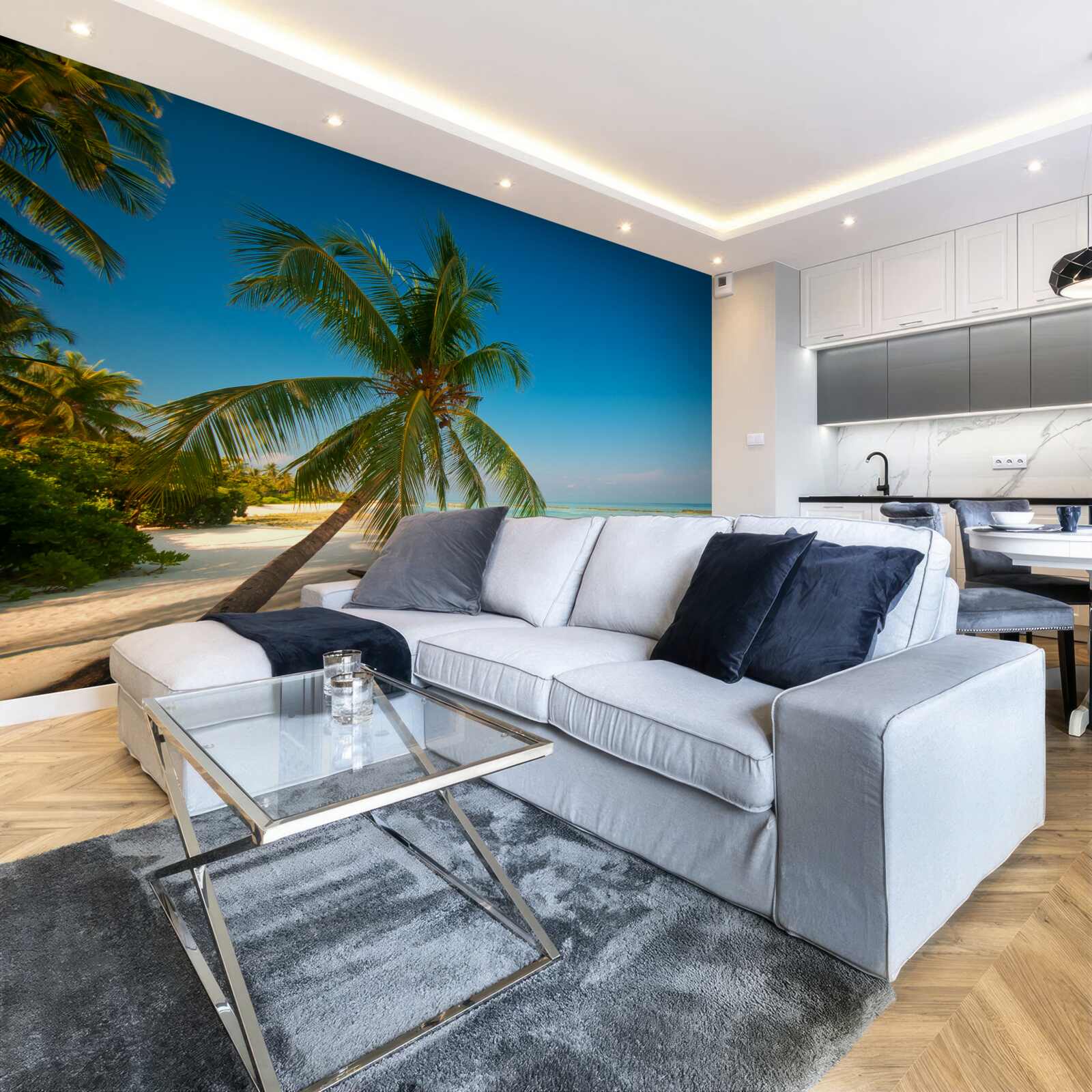 Фотошпалери гамак, розтягнутий під пальмою на тропічному узбережжі