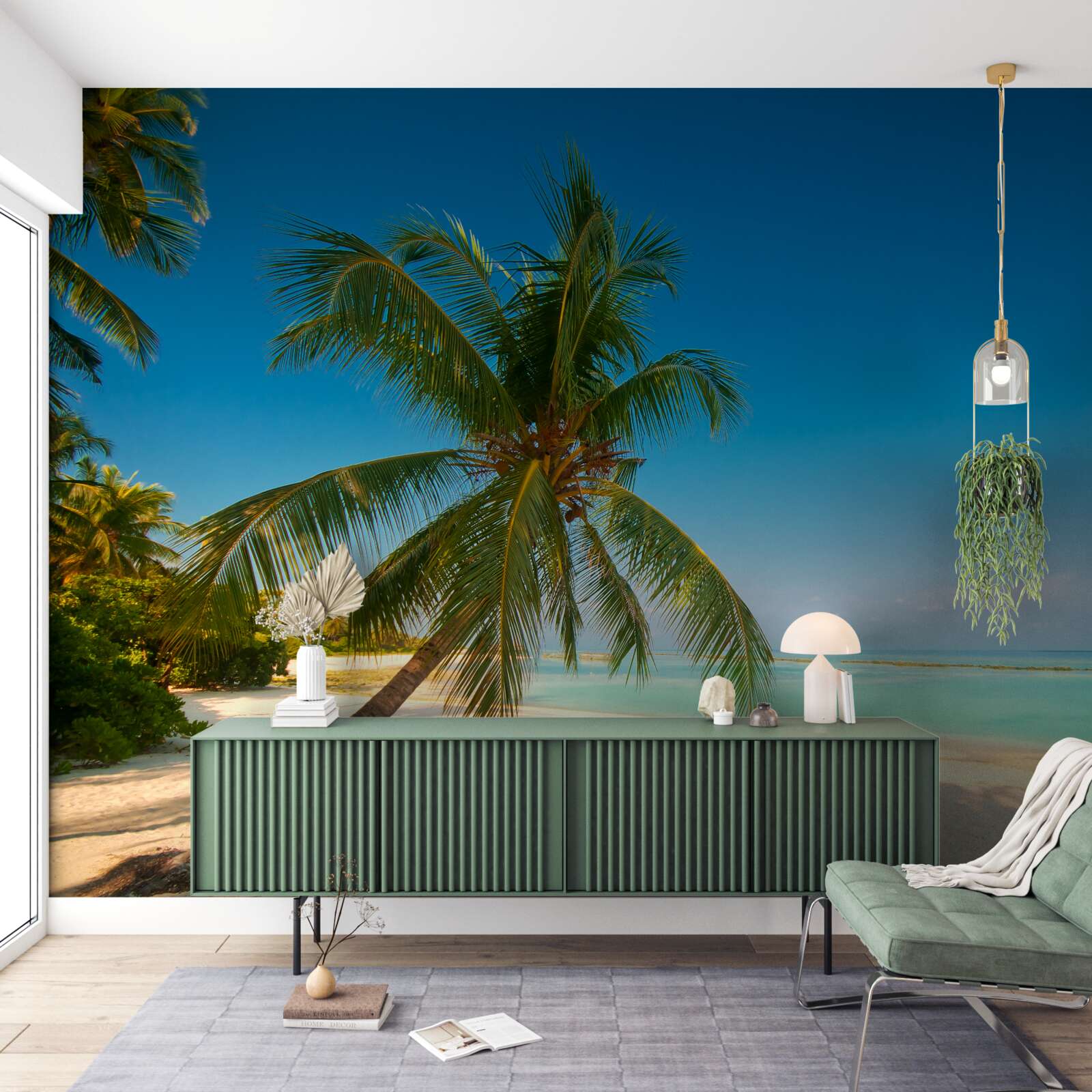 Фотошпалери гамак, розтягнутий під пальмою на тропічному узбережжі