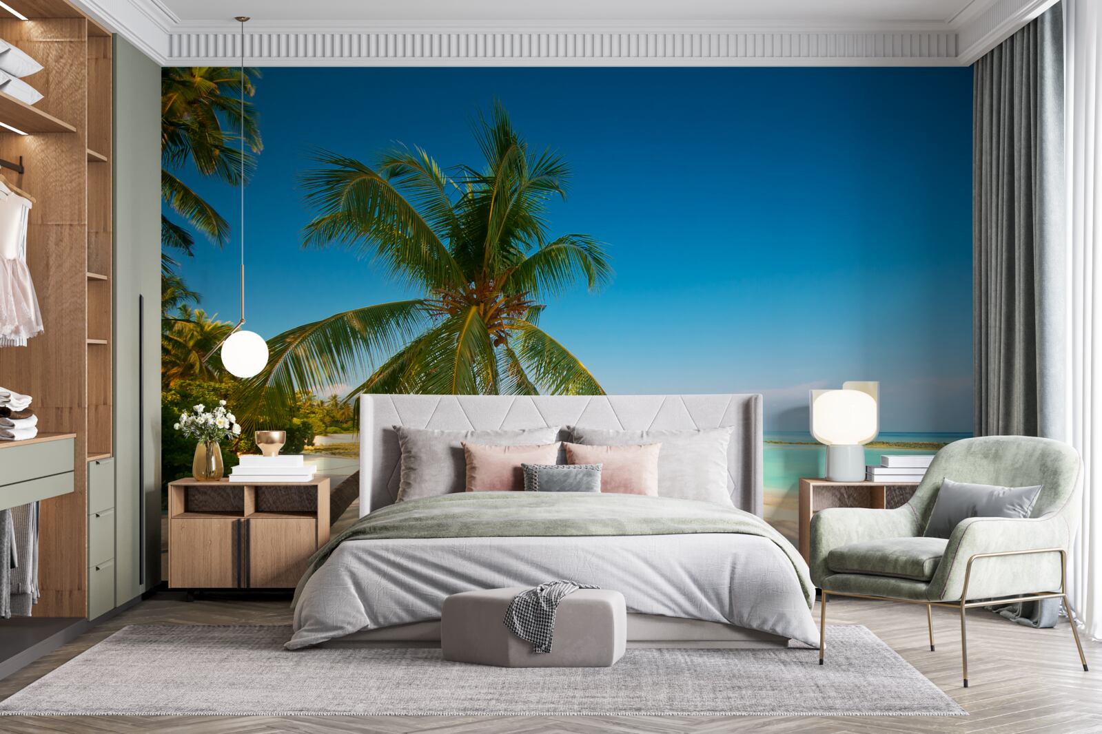 Фотошпалери гамак, розтягнутий під пальмою на тропічному узбережжі