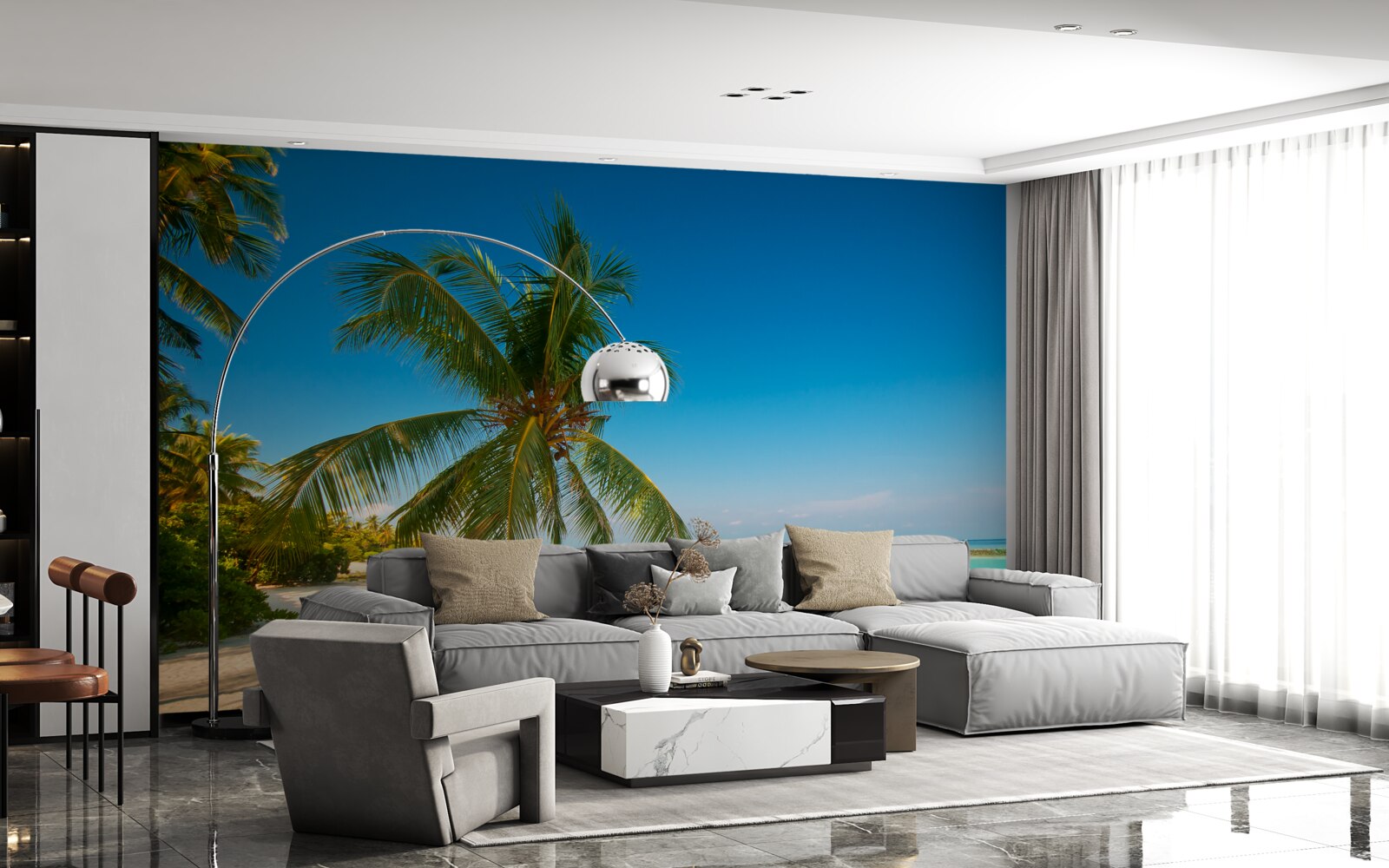 Фотошпалери гамак, розтягнутий під пальмою на тропічному узбережжі