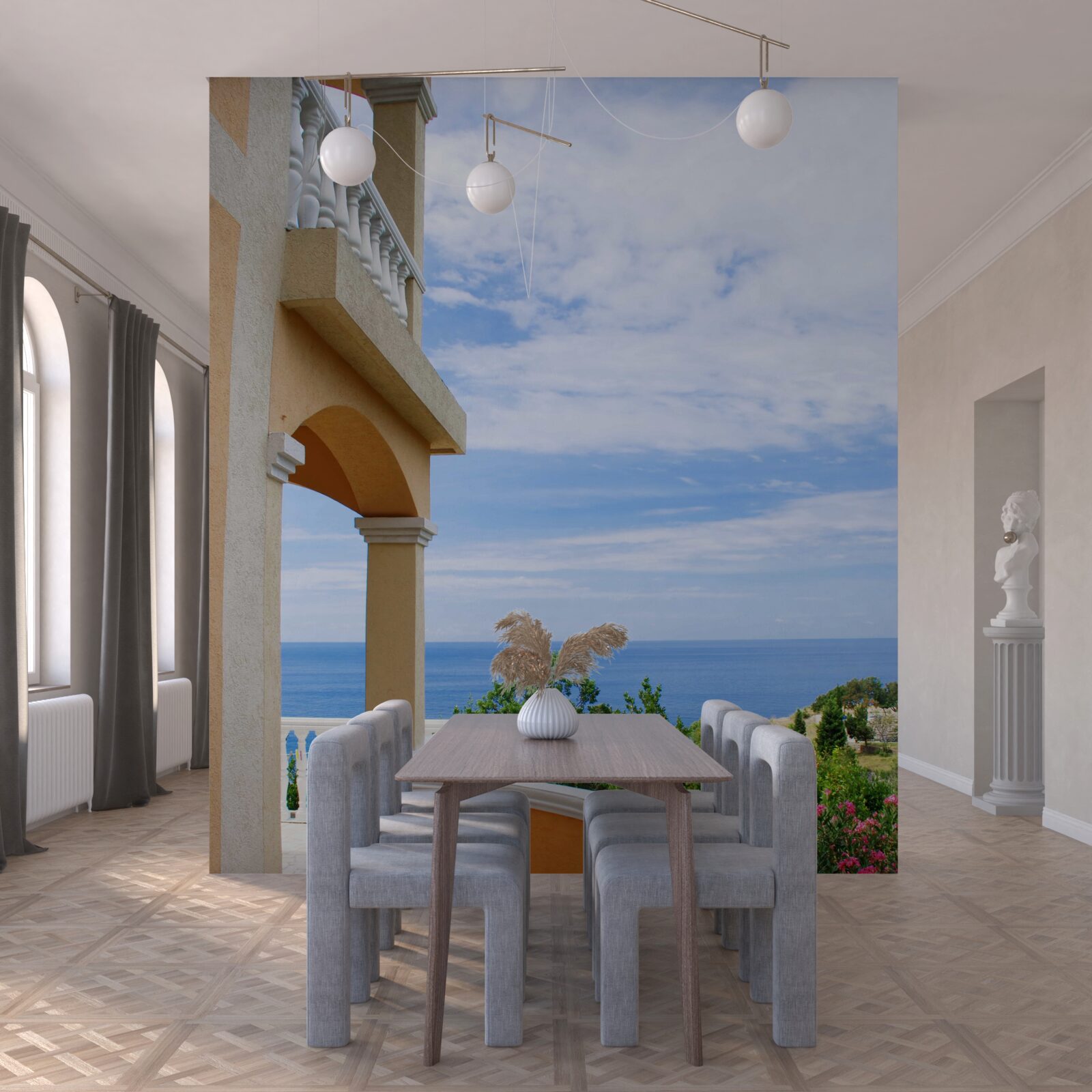 Фотошпалери панорамний вид на безмежний океан з оглядового майданчика будинку