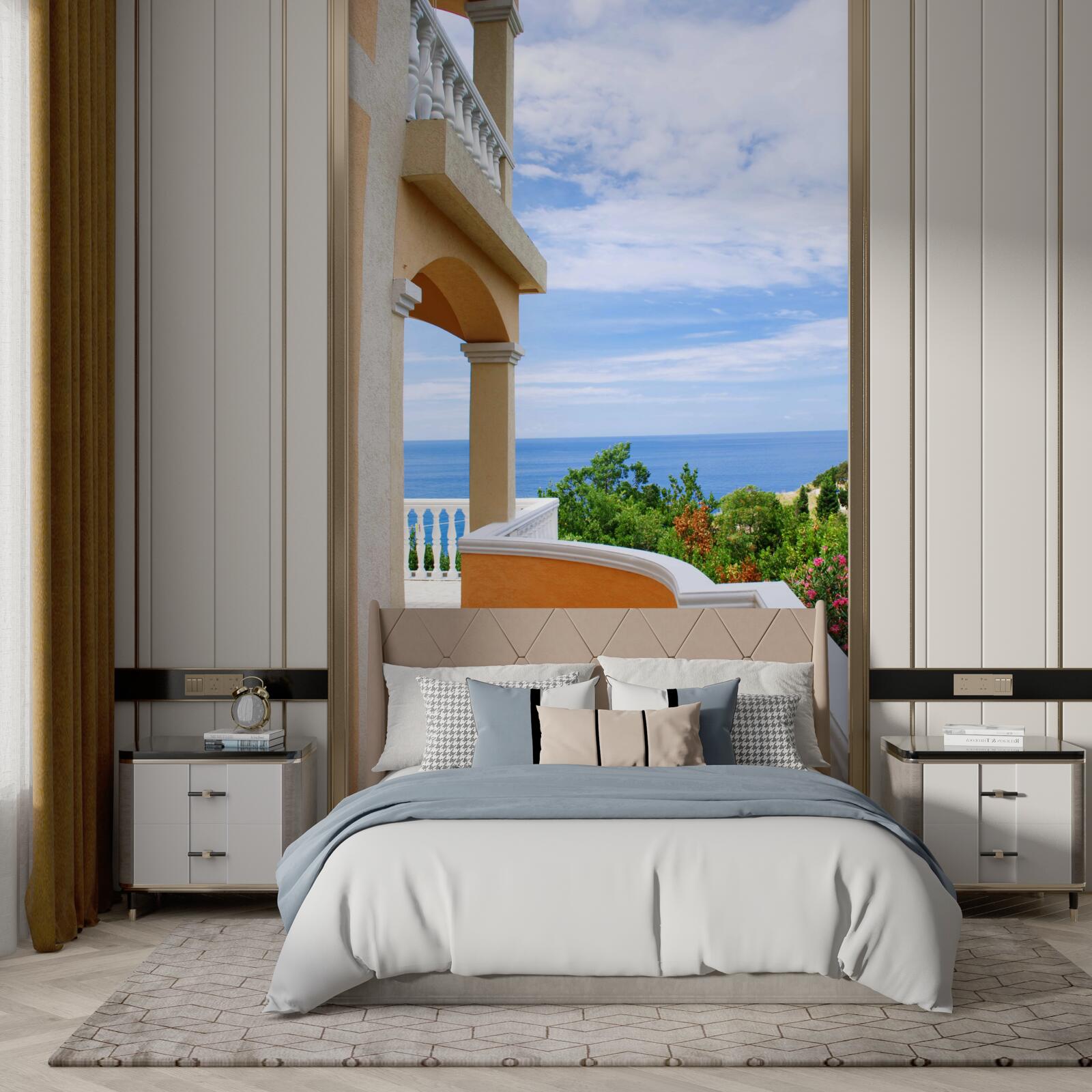 Фотошпалери панорамний вид на безмежний океан з оглядового майданчика будинку