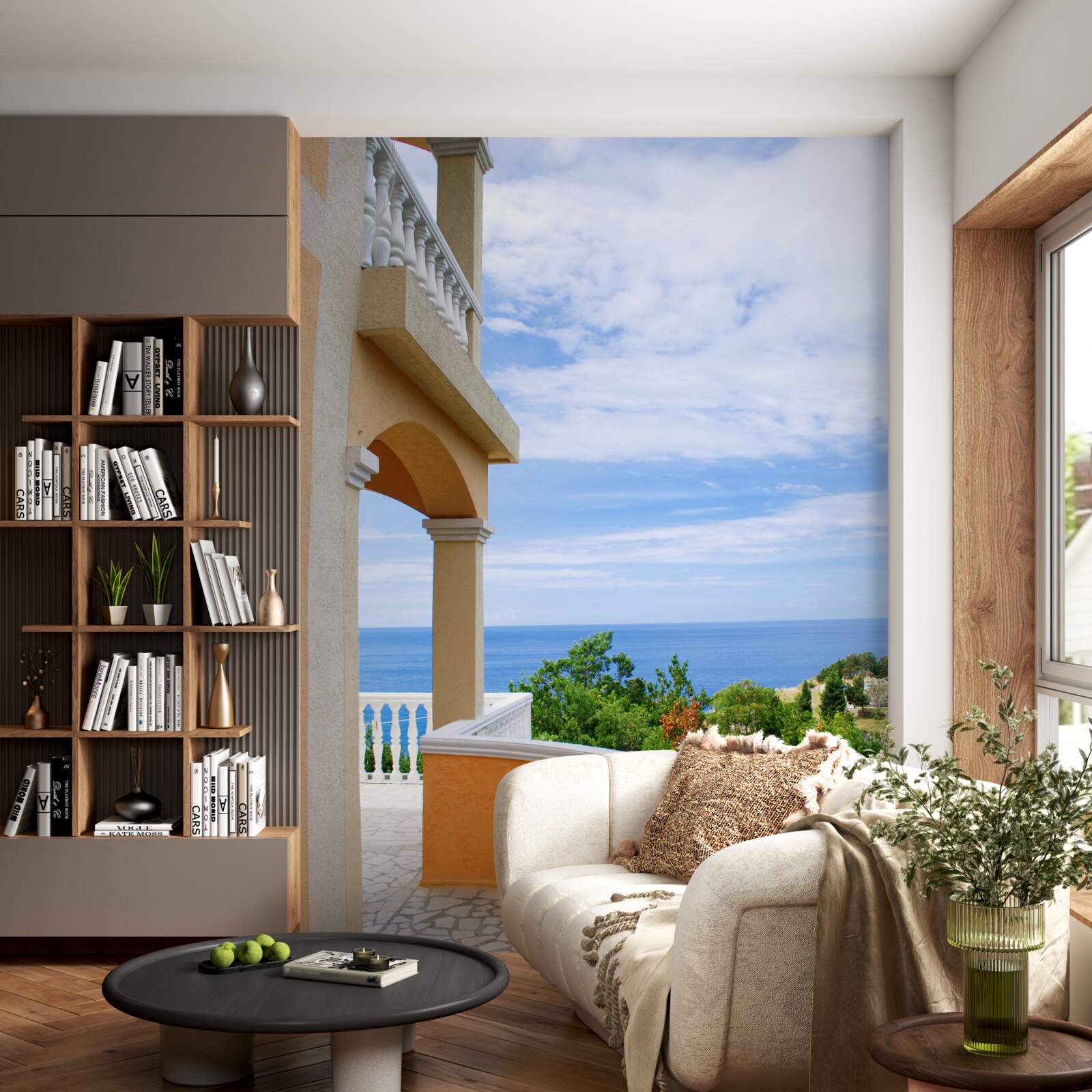 Фотошпалери панорамний вид на безмежний океан з оглядового майданчика будинку