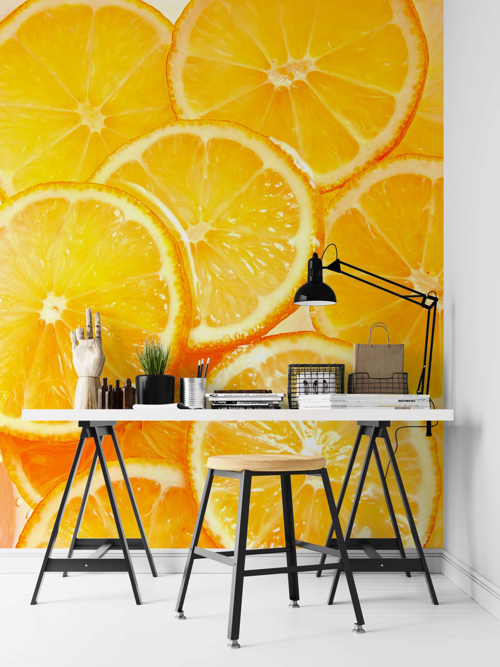 Фотошпалери соковиті та яскраві скибочки апельсина