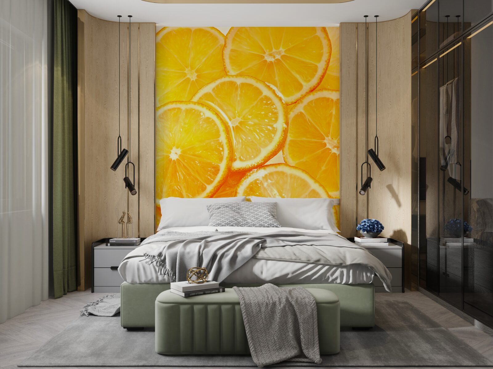 Фотошпалери соковиті та яскраві скибочки апельсина