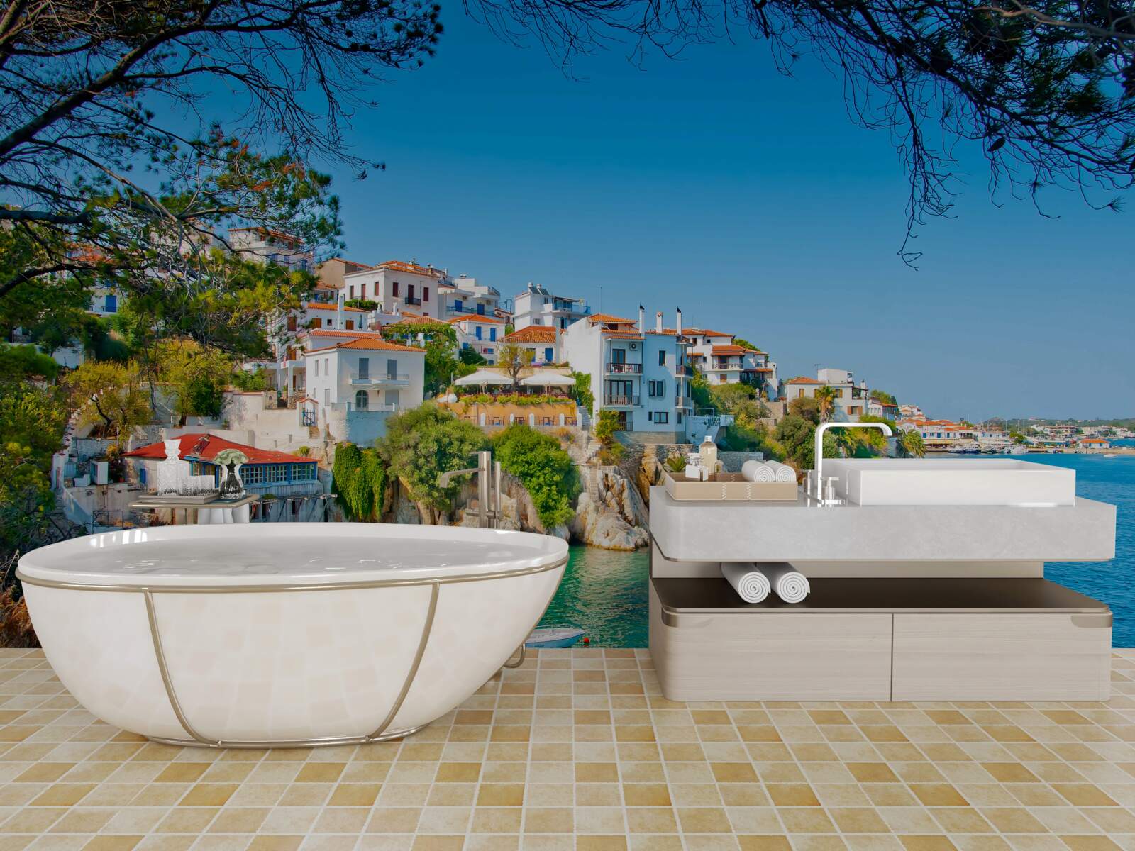 Фотошпалери тиха гавань біля грецького поселення