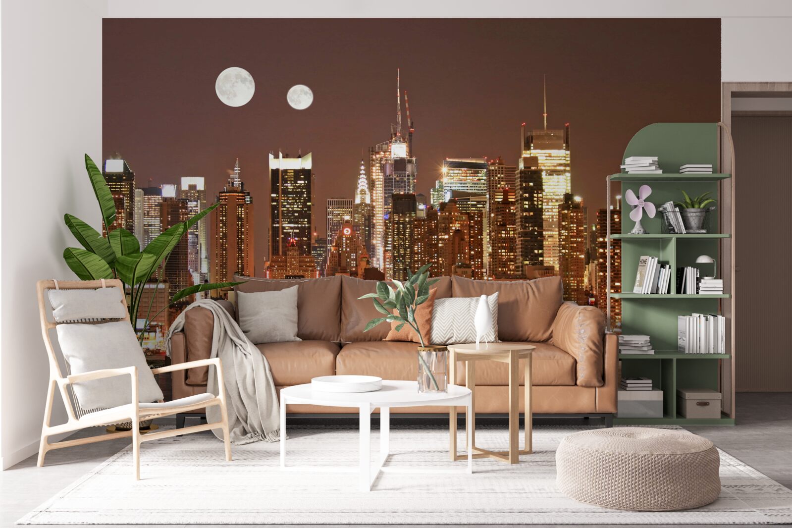 Фотошпалери сонце і місяць світять над величезним містом