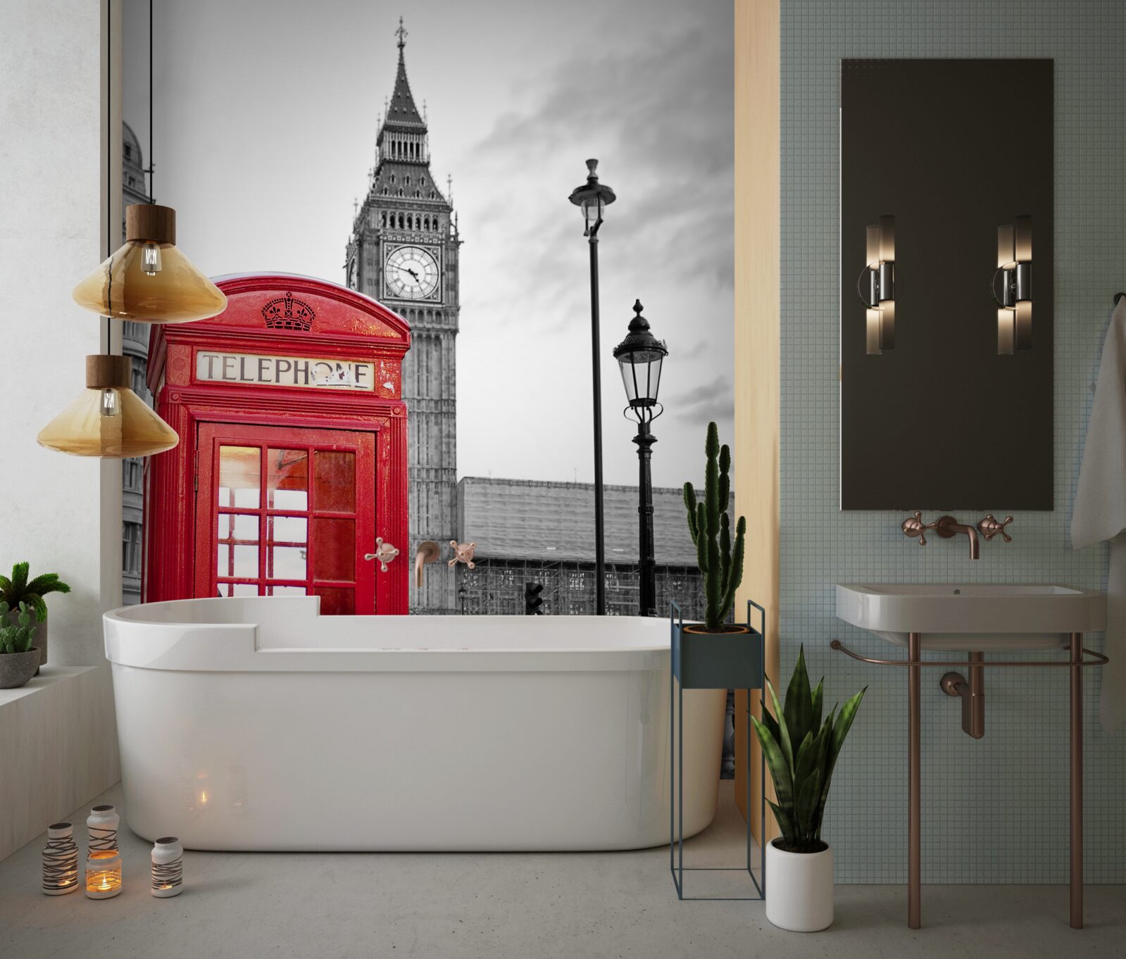 Фотошпалери у центрі, поруч із Біг-Беном, стоїть червона телефонна будка