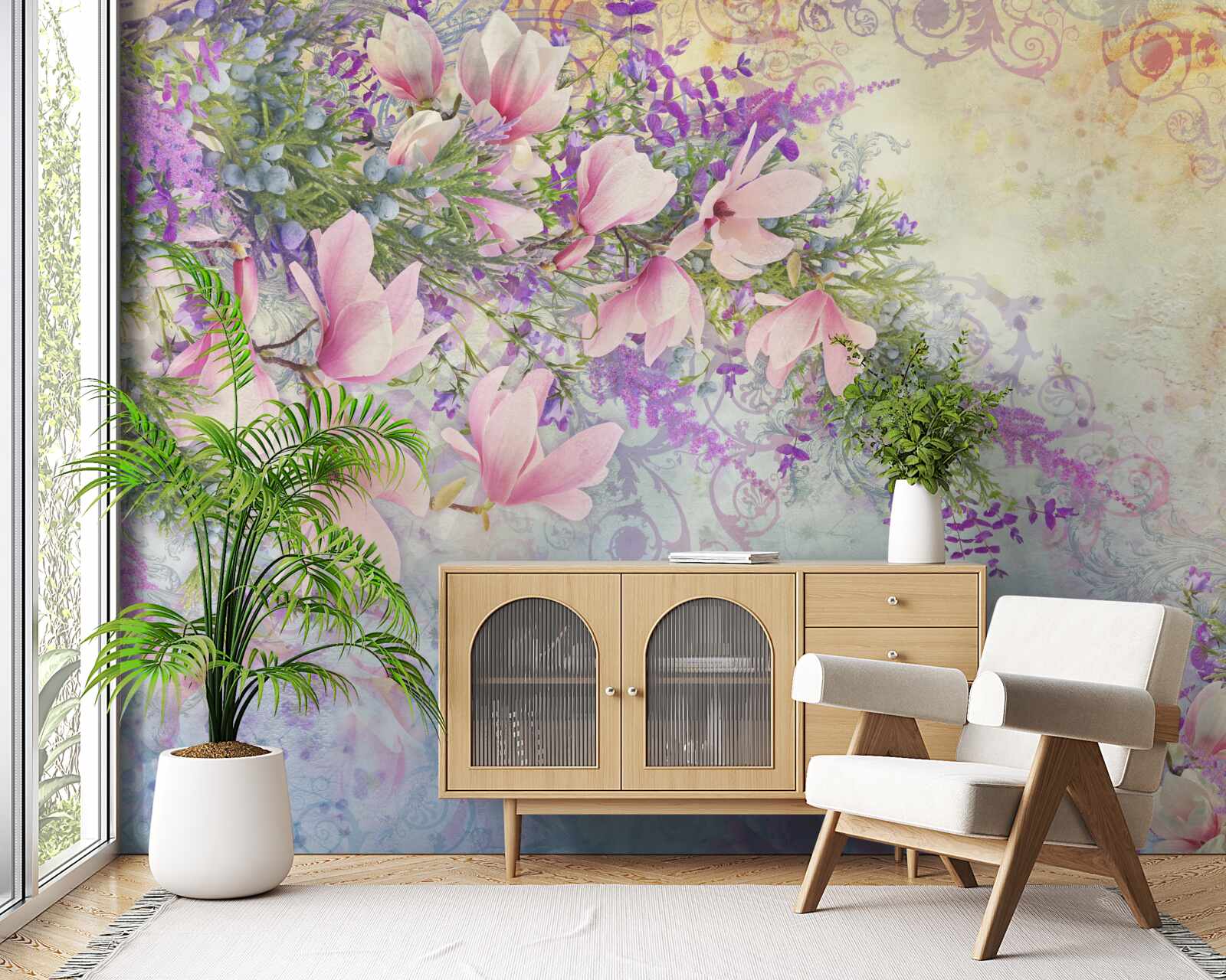 Фотошпалери яскраві квіти світяться на ніжному тлі