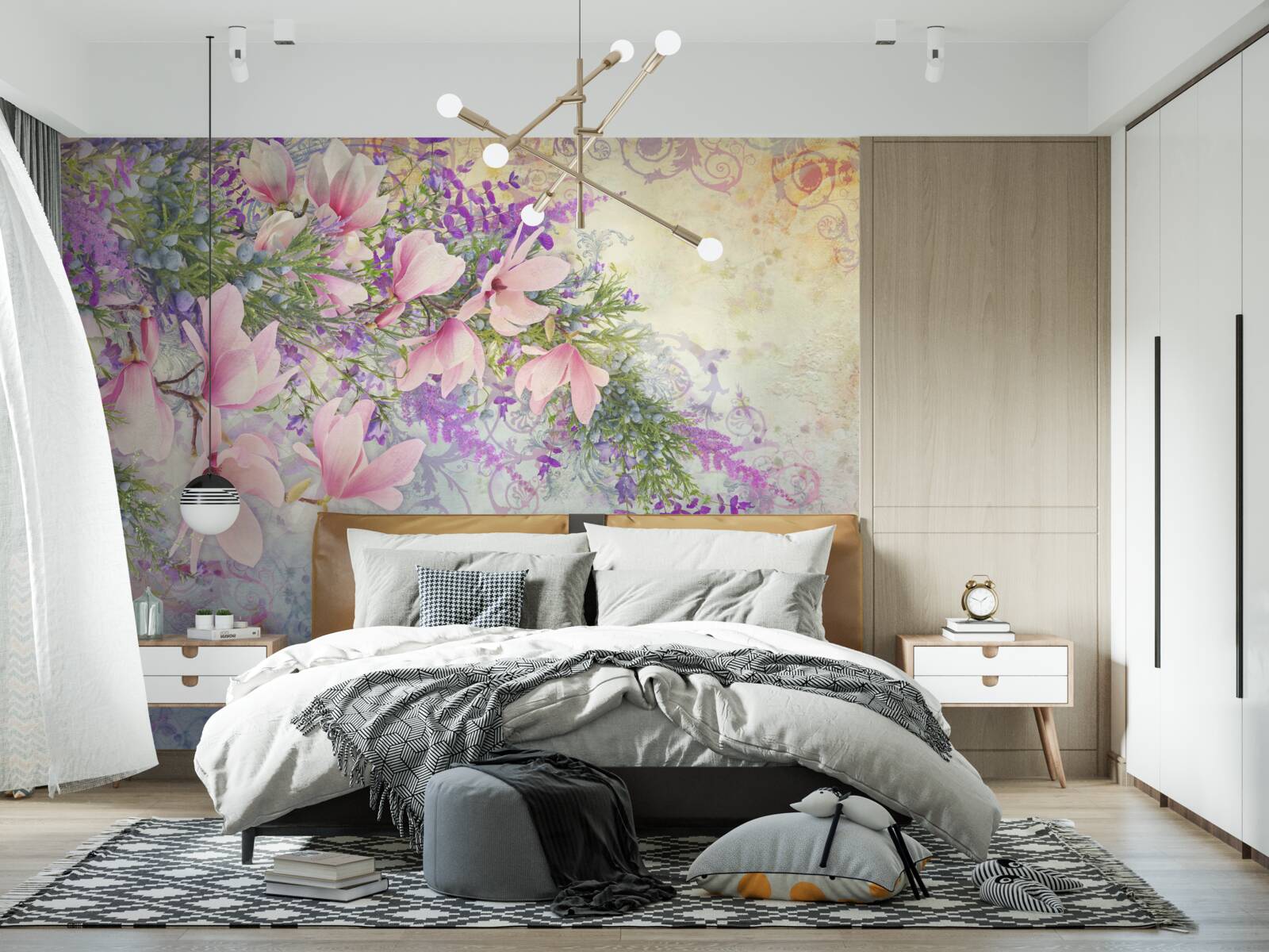 Фотошпалери яскраві квіти світяться на ніжному тлі