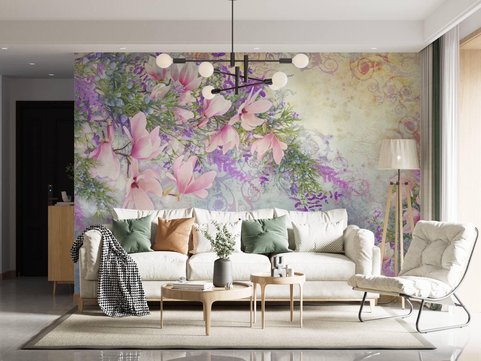 Фотошпалери яскраві квіти світяться на ніжному тлі