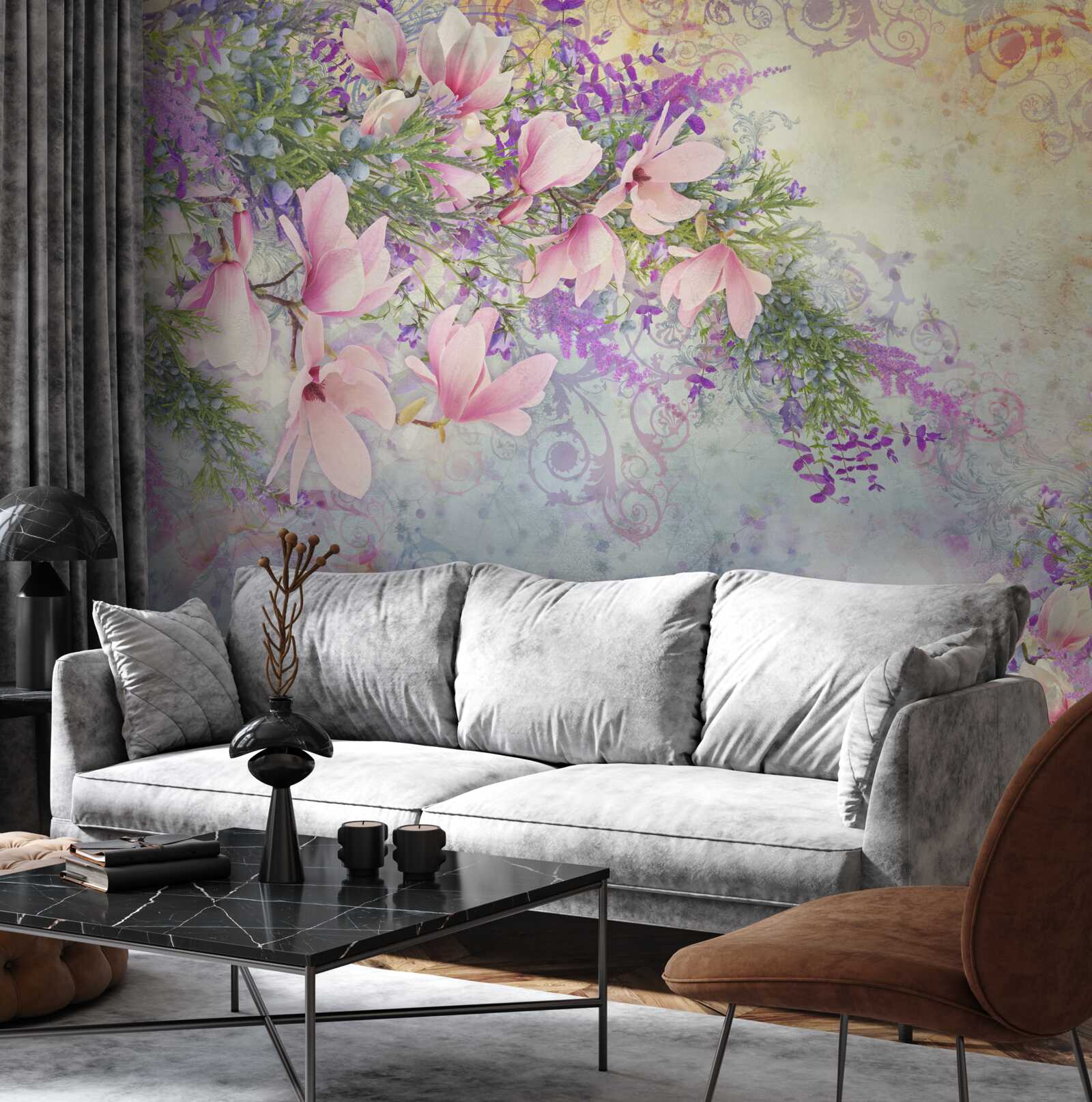 Фотошпалери яскраві квіти світяться на ніжному тлі