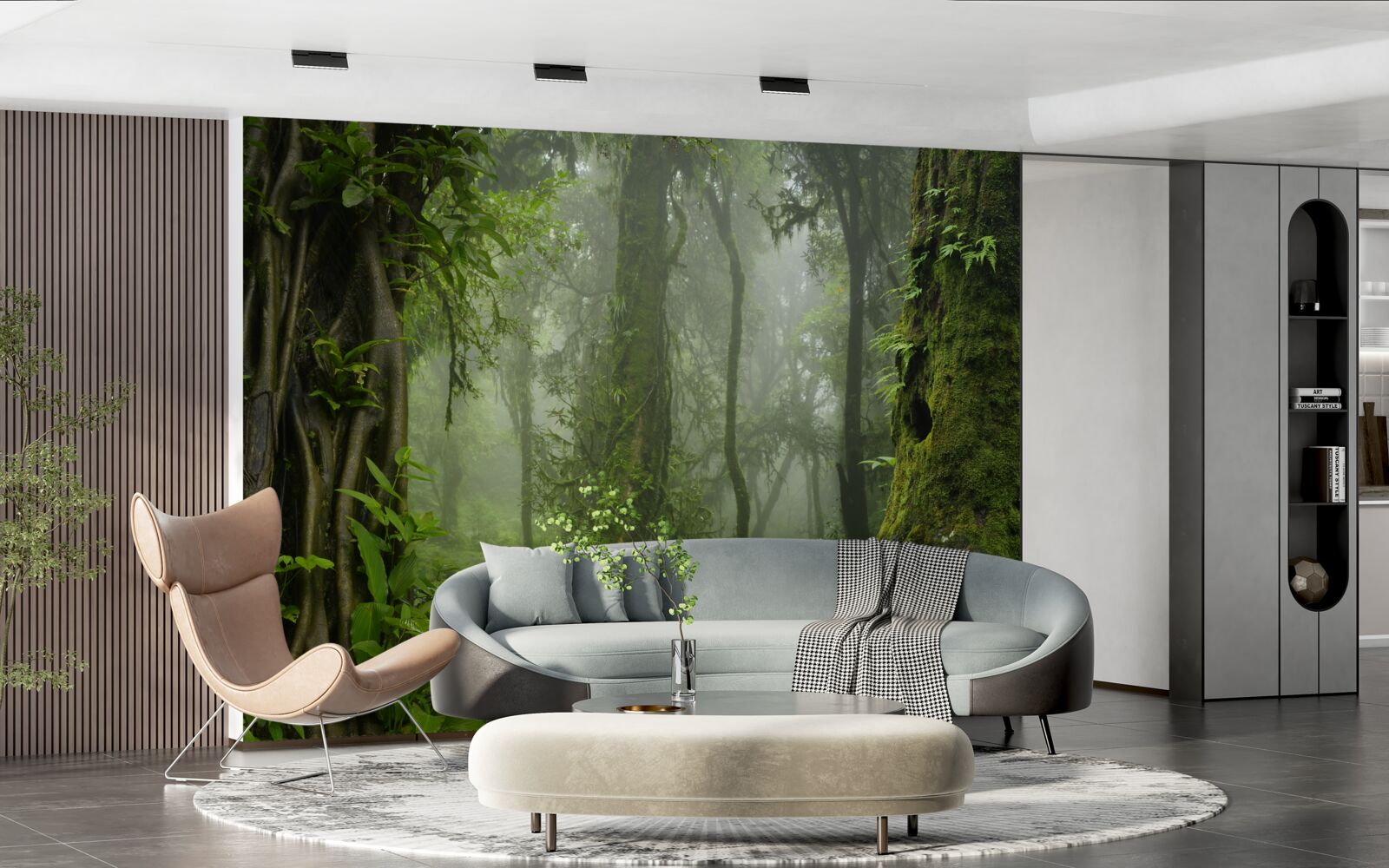 Фотошпалери сильний дощ у стародавньому лісі