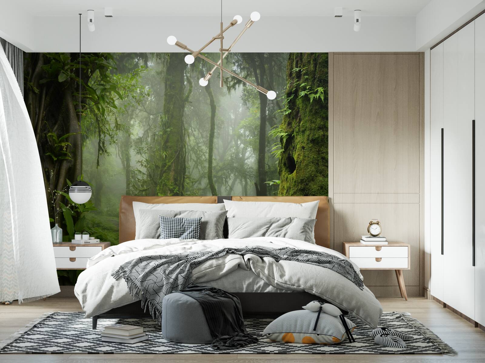 Фотошпалери сильний дощ у стародавньому лісі