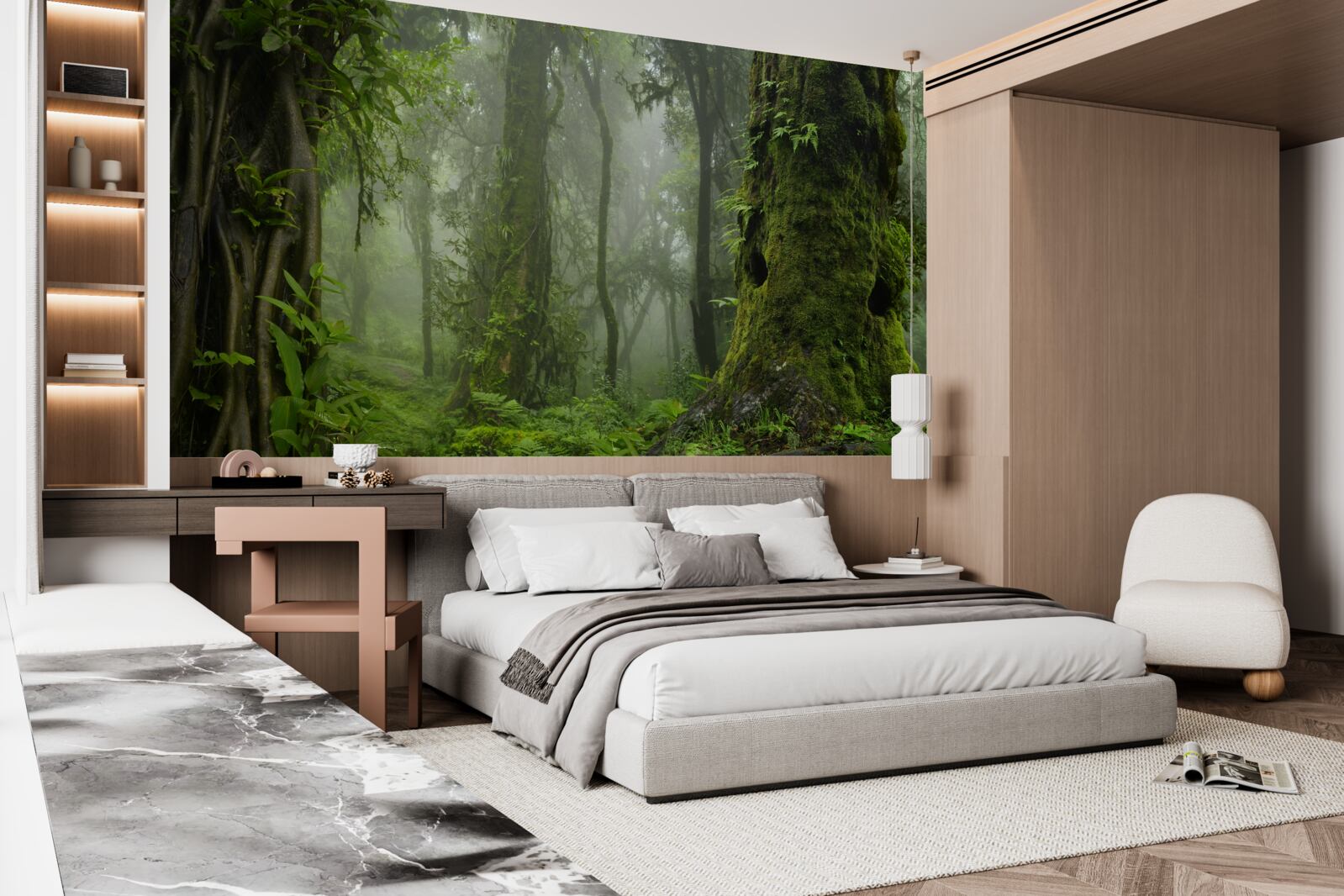 Фотошпалери сильний дощ у стародавньому лісі