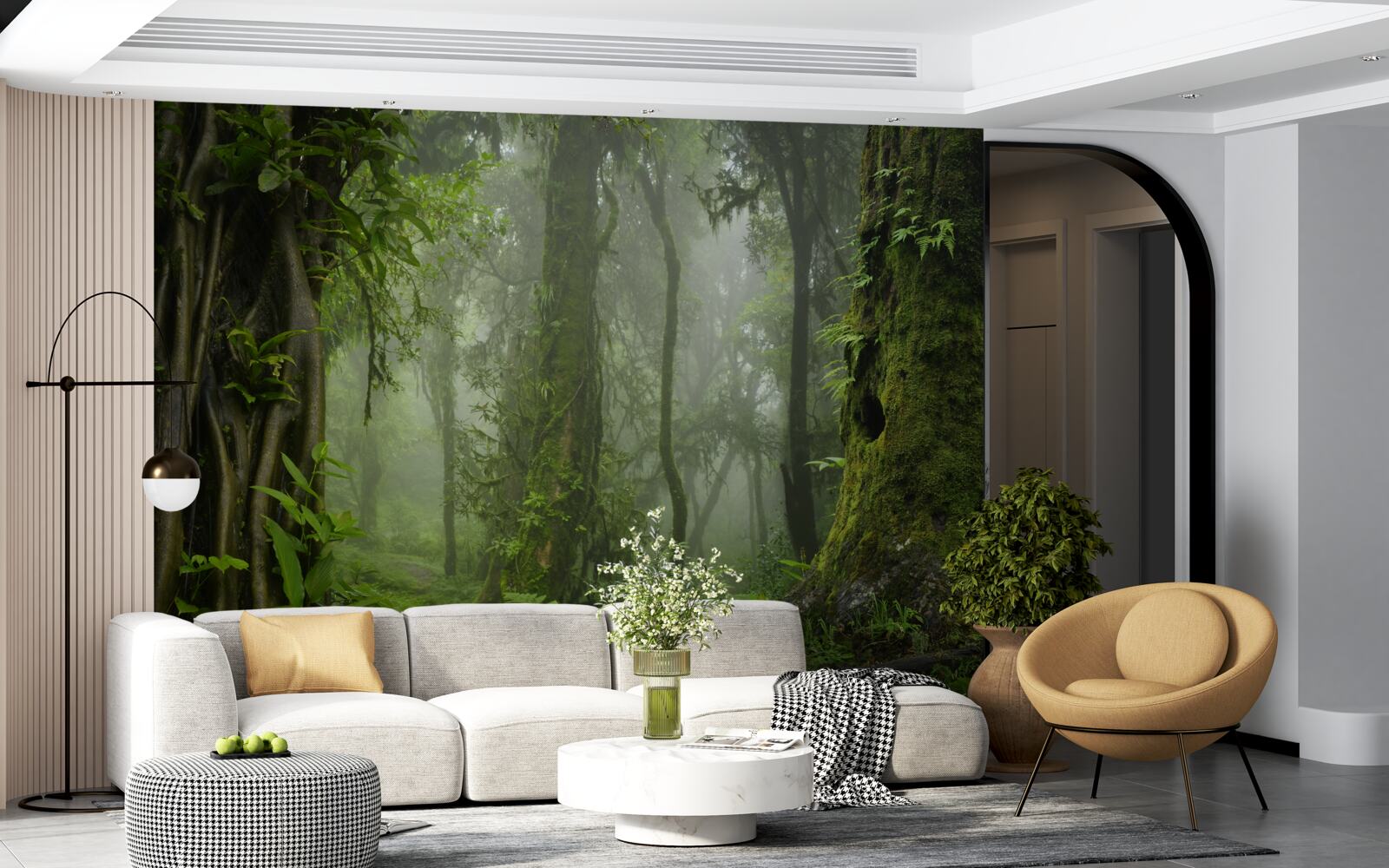 Фотошпалери сильний дощ у стародавньому лісі