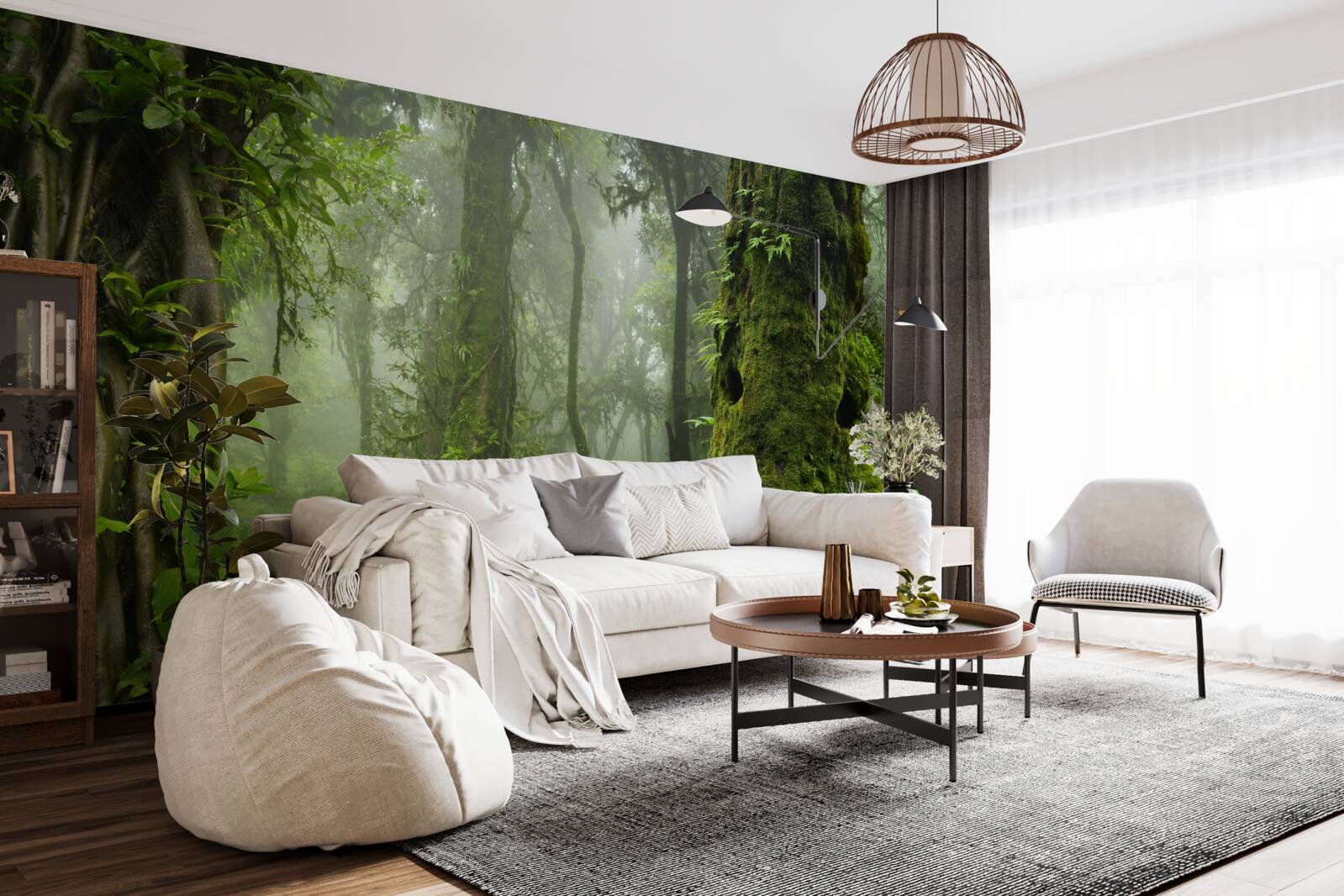 Фотошпалери сильний дощ у стародавньому лісі