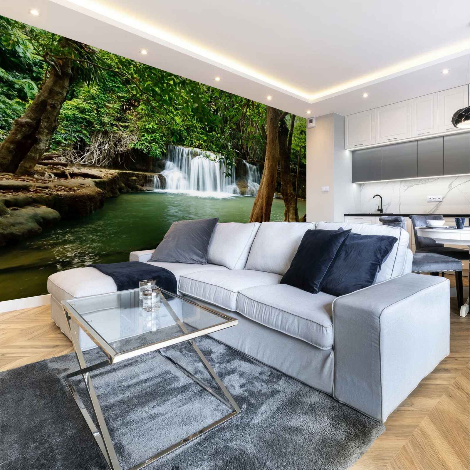 Фотошпалери водоспад у прадавньому лісі