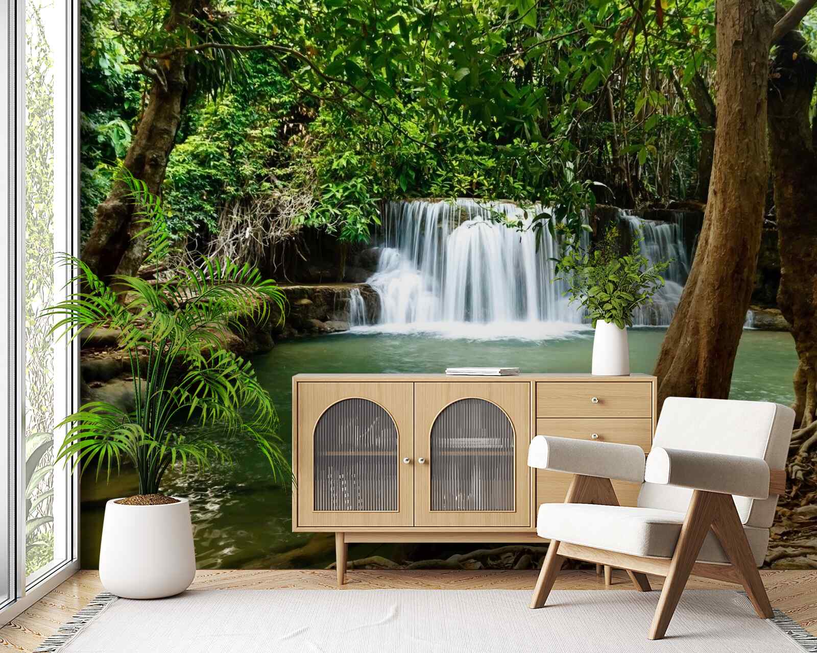 Фотошпалери водоспад у прадавньому лісі