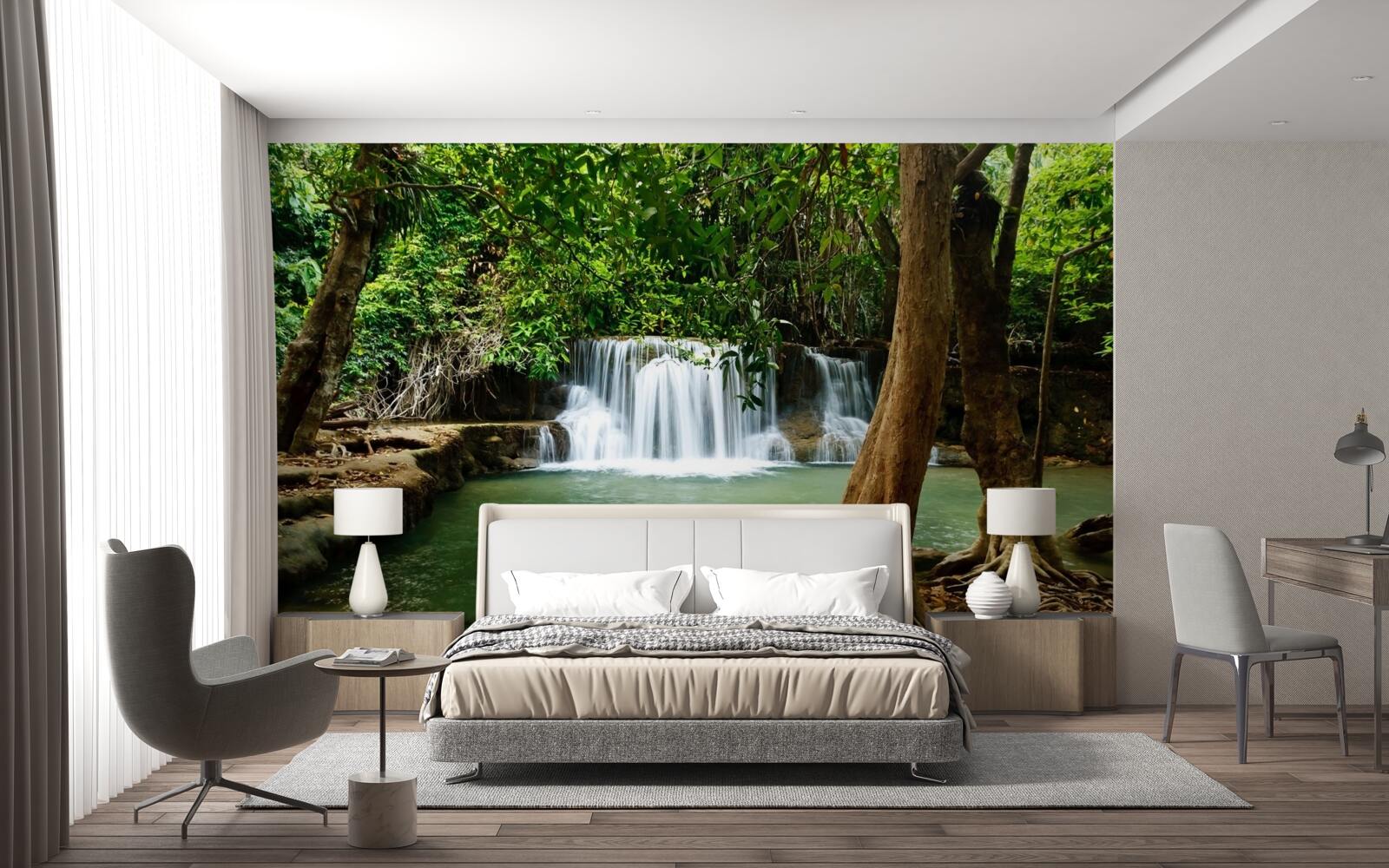 Фотошпалери водоспад у прадавньому лісі