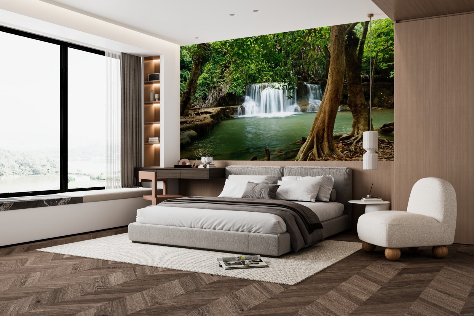 Фотошпалери водоспад у прадавньому лісі